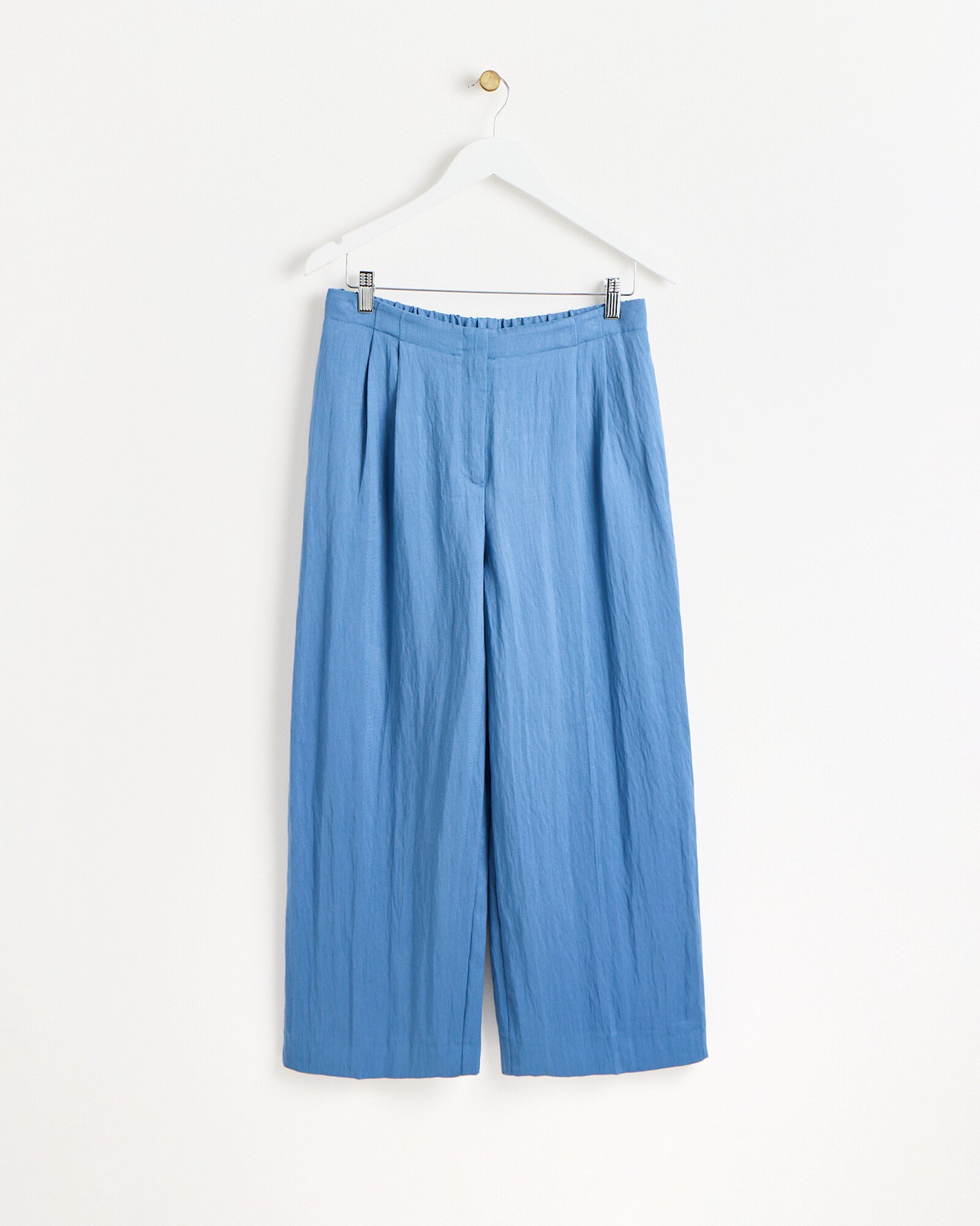 Blue Wide Leg Cropped Culotte Trousers Oliver Bonas