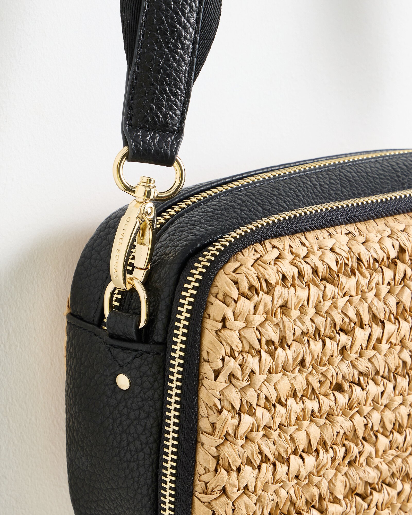 Simen Crochet Raffia Black Crossbody Bag | Oliver Bonas
