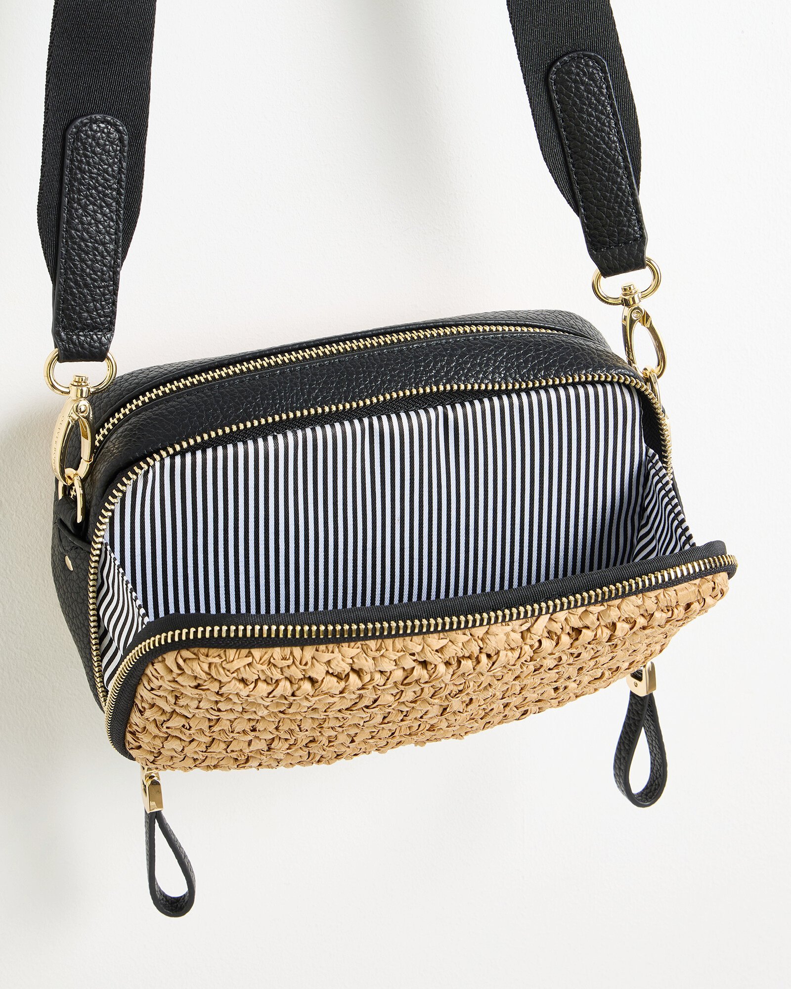 Simen Crochet Raffia Black Crossbody Bag | Oliver Bonas