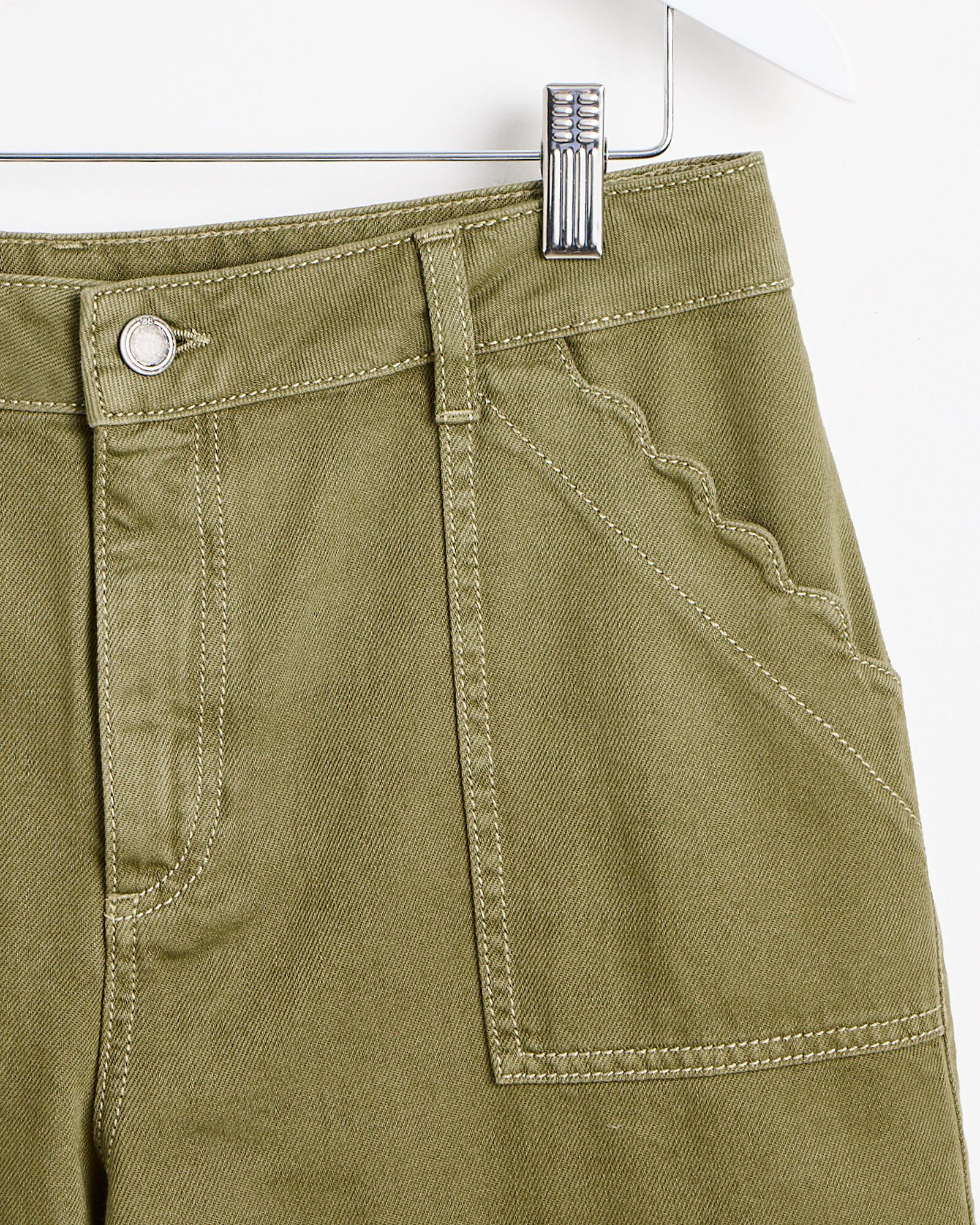 Khaki Green Scalloped Pocket Wide Leg Cropped Jeans | Oliver Bonas