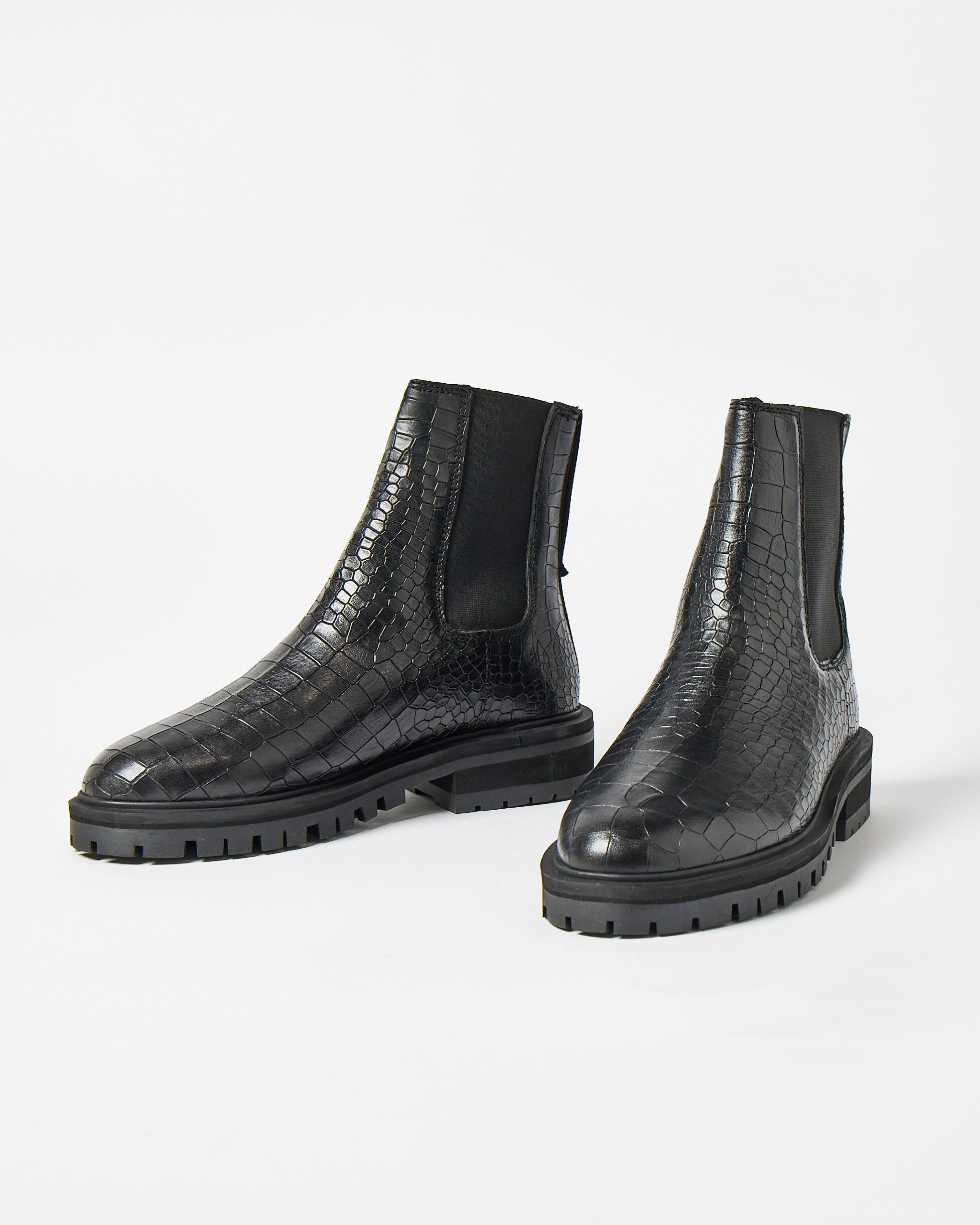 Asra Clovie Black Croc Chelsea Boots Oliver Bonas