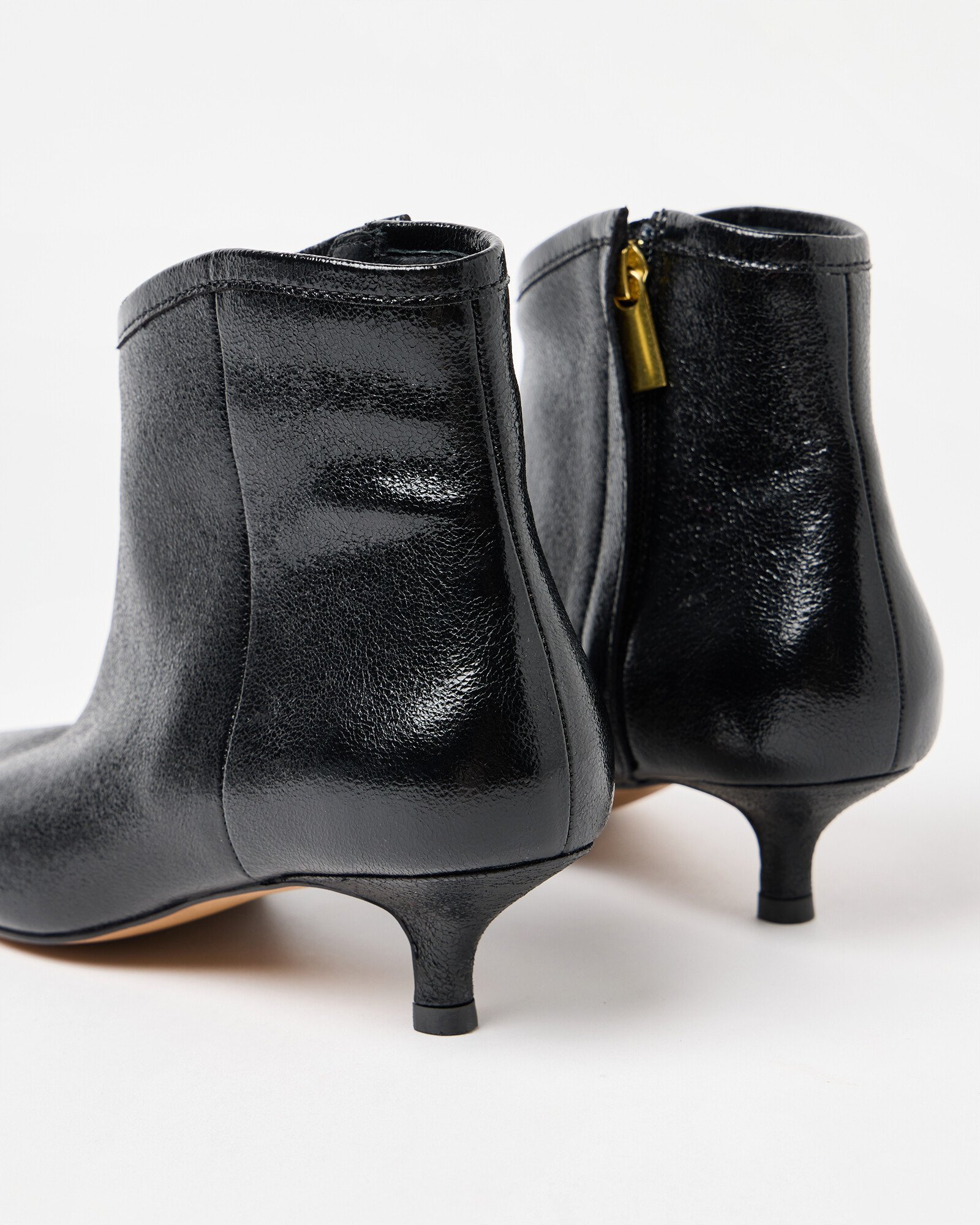 Metallic Black Pointed Kitten Heel Ankle Boots Oliver Bonas