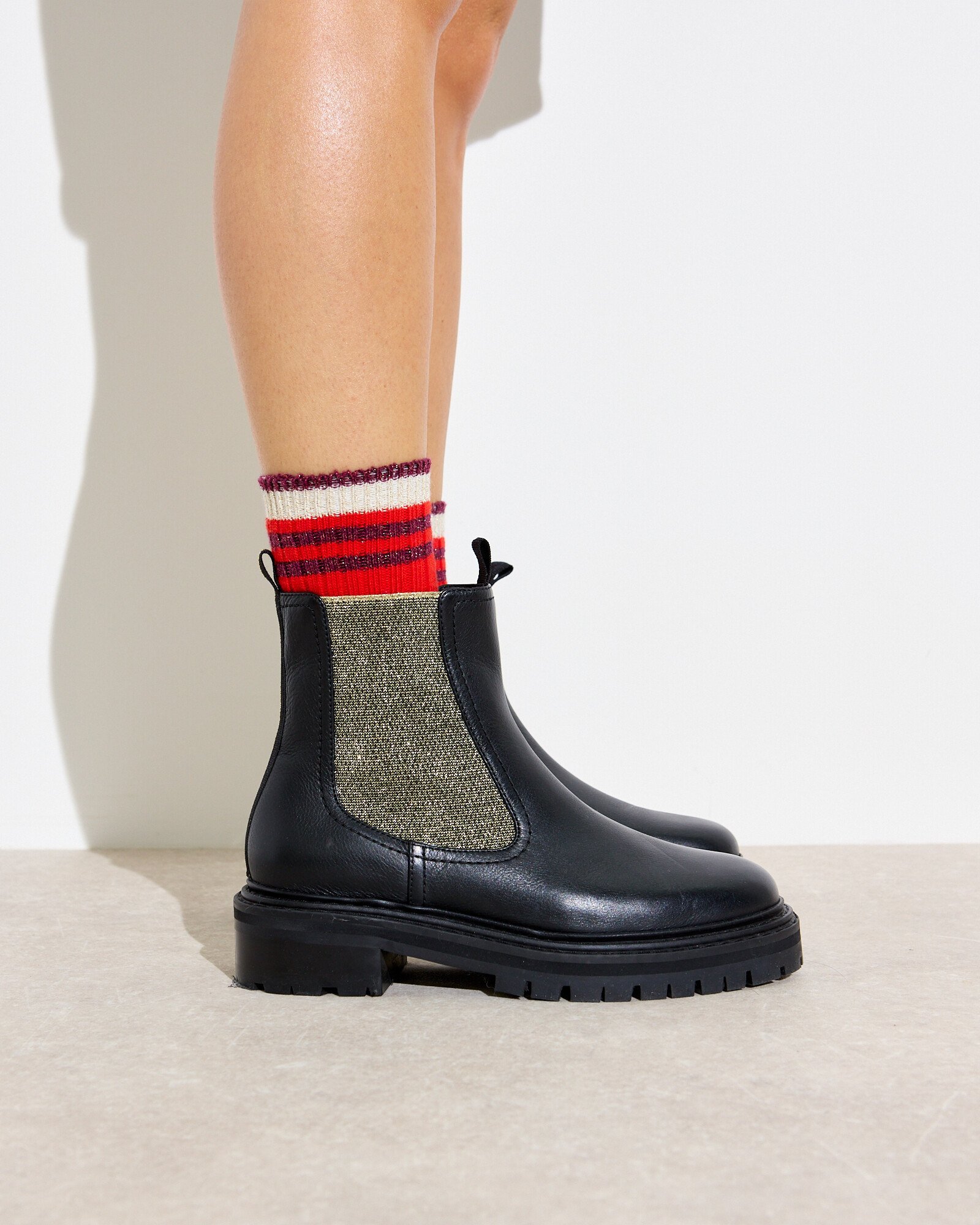 Chunky Black Gold Sparkly Chelsea Boots Oliver Bonas