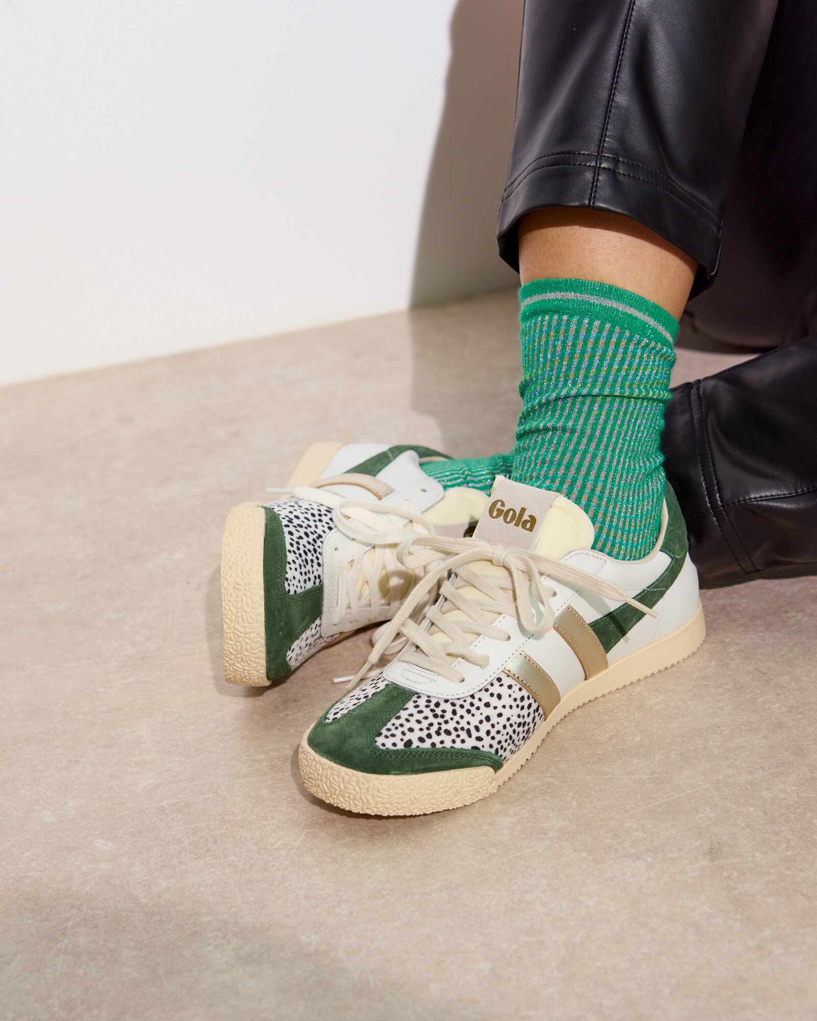 Gola x OB Exclusive Gold Dotty Elan Leather Trainers | Oliver Bonas
