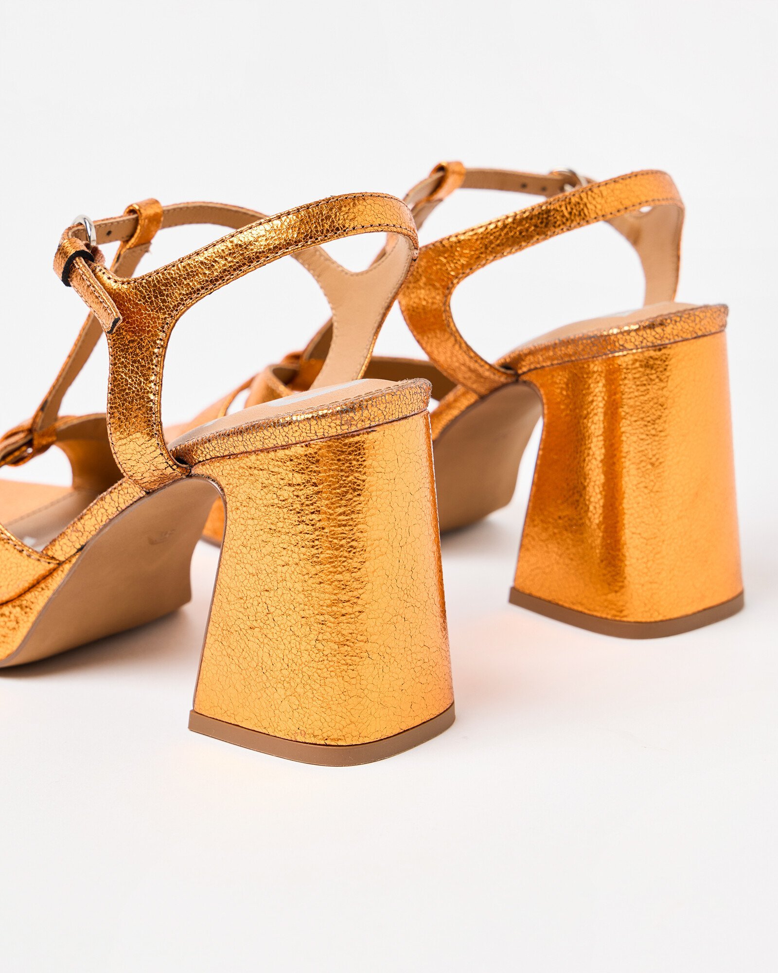 Metallic Orange T-Bar Flared Heeled Sandals Oliver Bonas