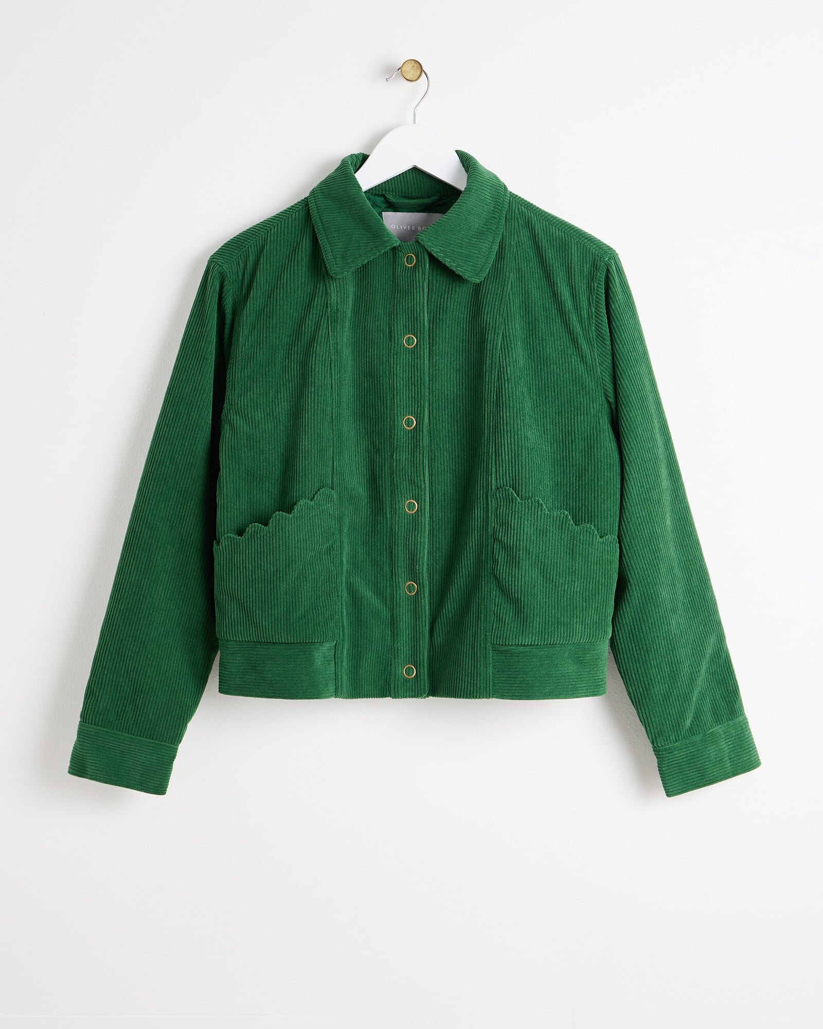 Green Corduroy Scallop Pocket Collared Jacket | Oliver Bonas
