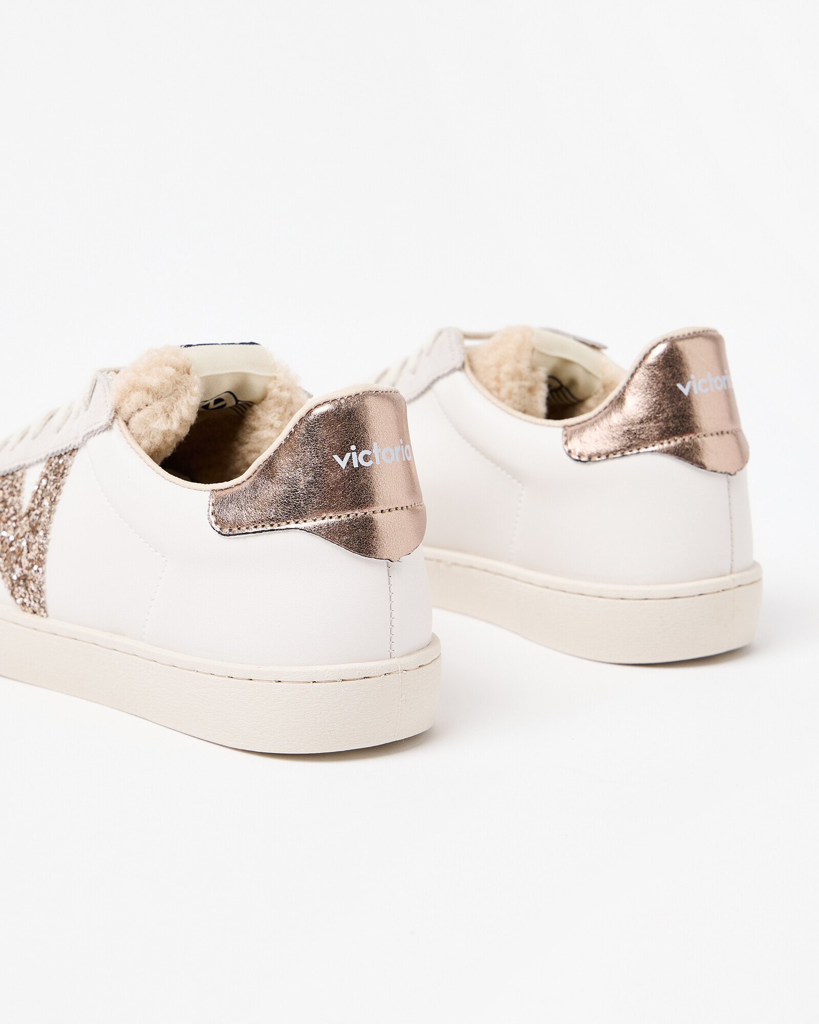 Victoria Berlin Fleece Lined White Gold Glitter Trainers