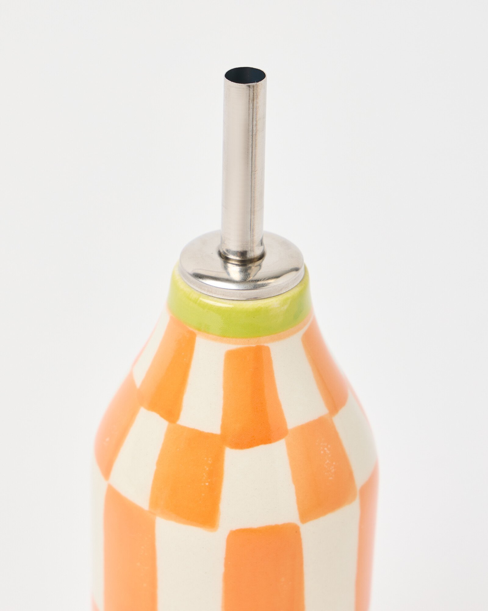 Chequerboard Orange Ceramic Oil Bottle | Oliver Bonas