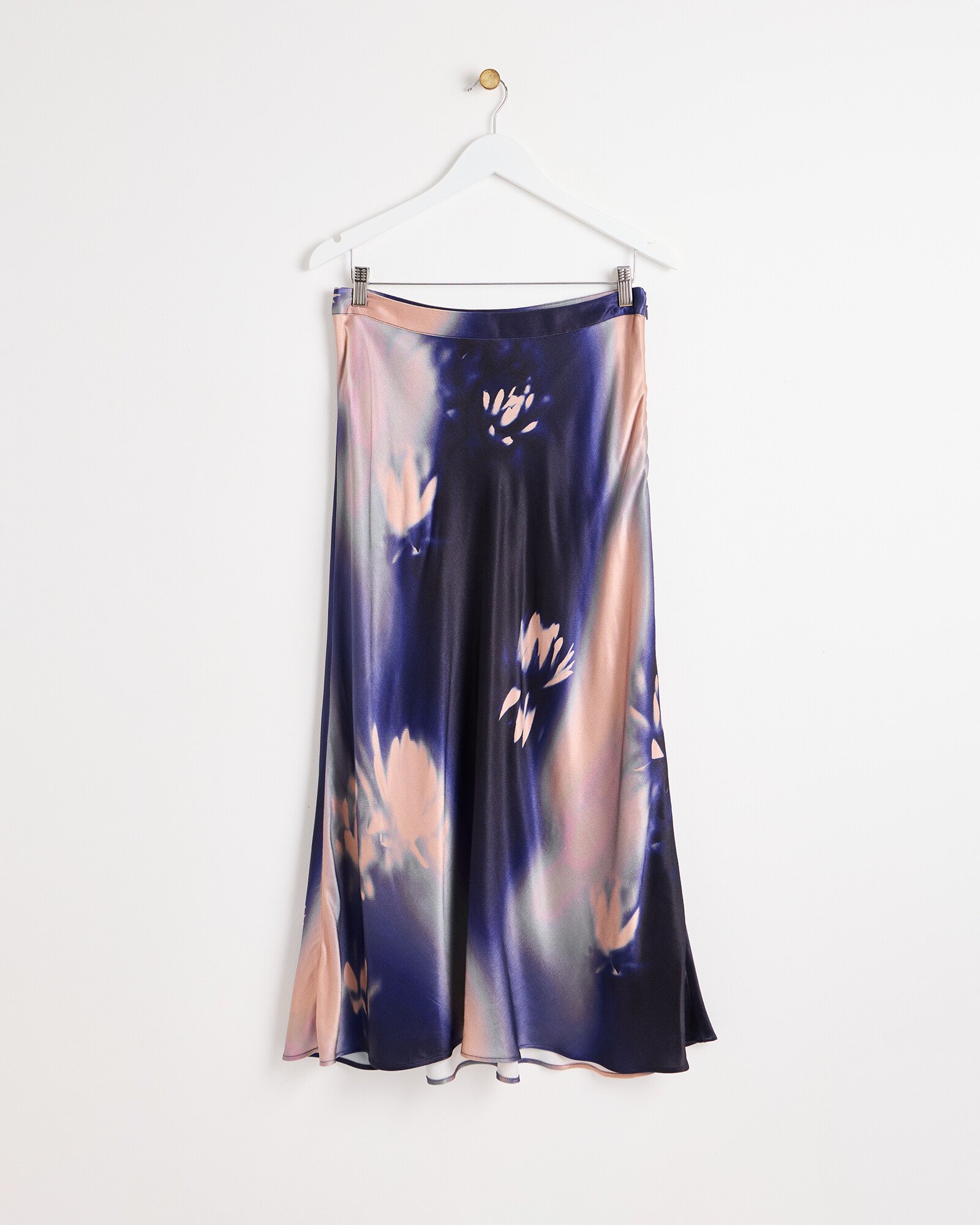 Blue Pink Satin Midi Skirt Oliver Bonas