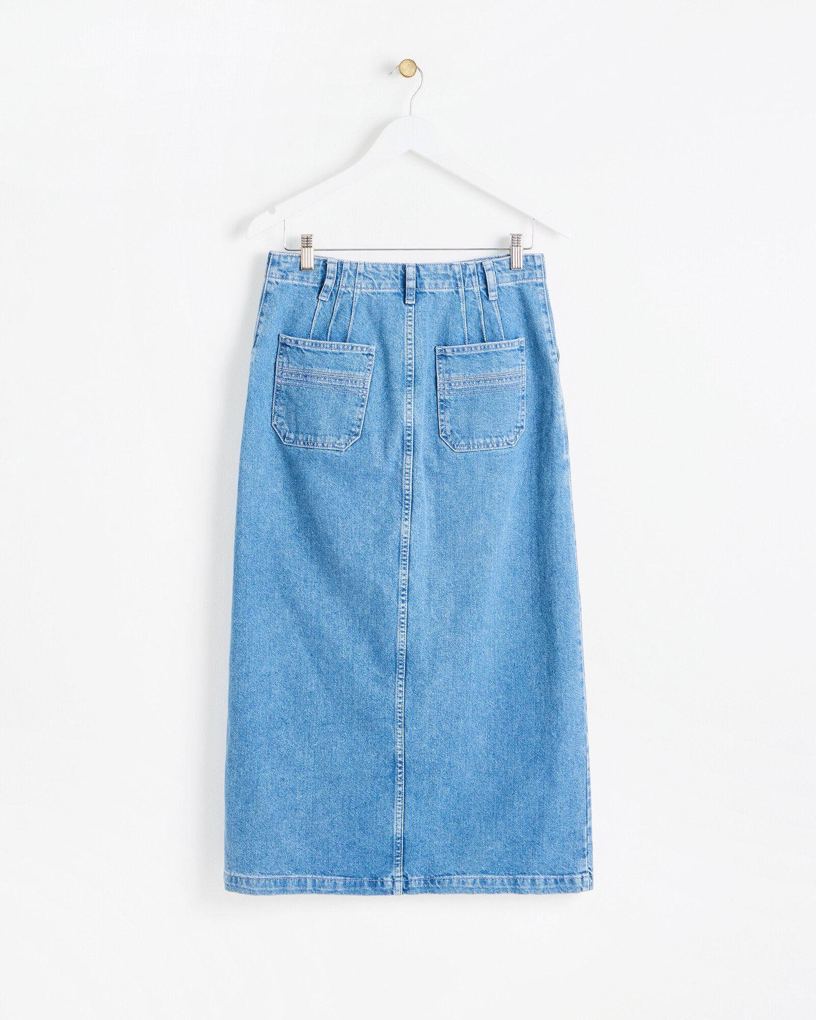 Blue Light Wash Front Split Denim Midi Skirt | Oliver Bonas