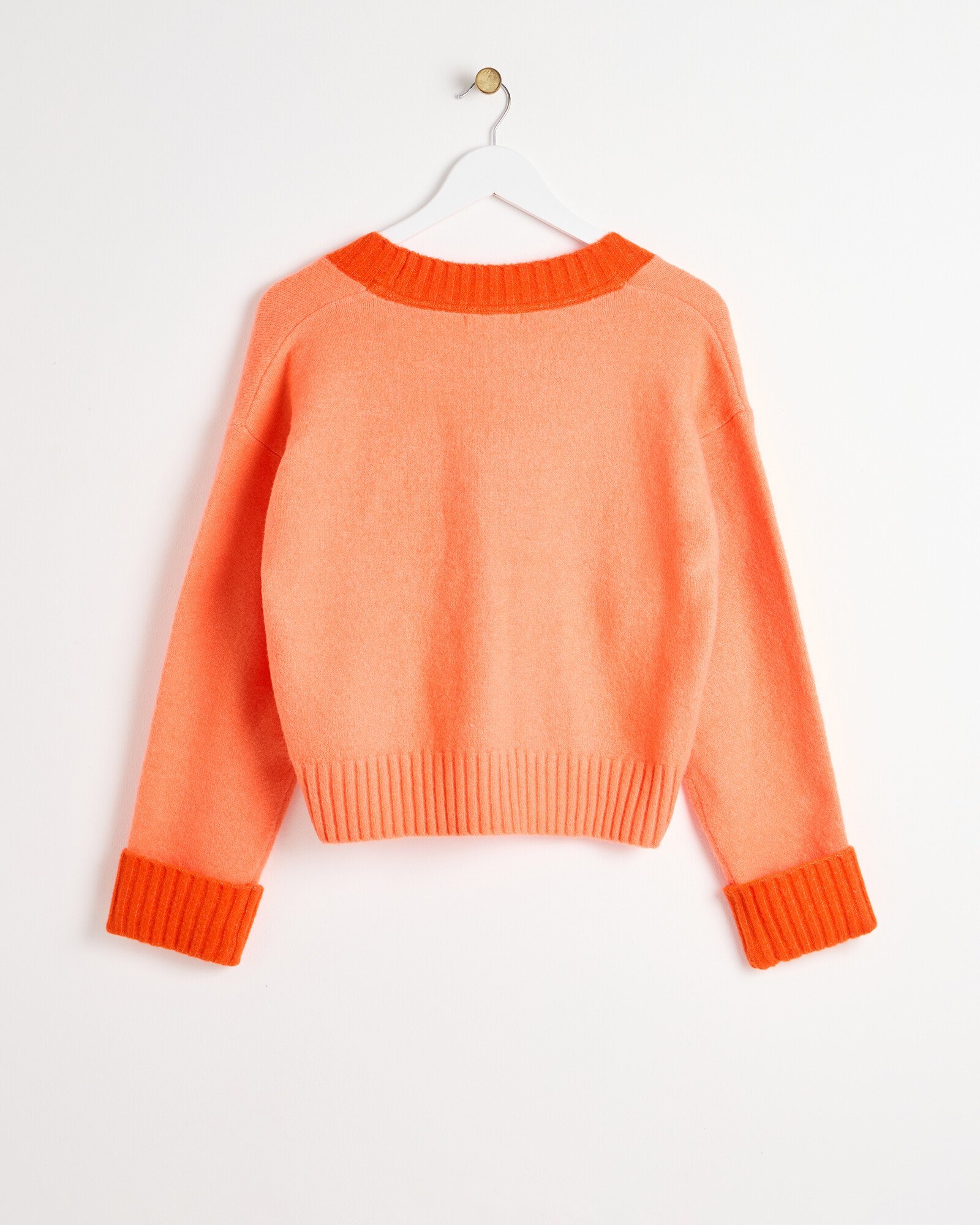 Orange Contrast Trim V-Neck Knitted Cardigan Oliver Bonas
