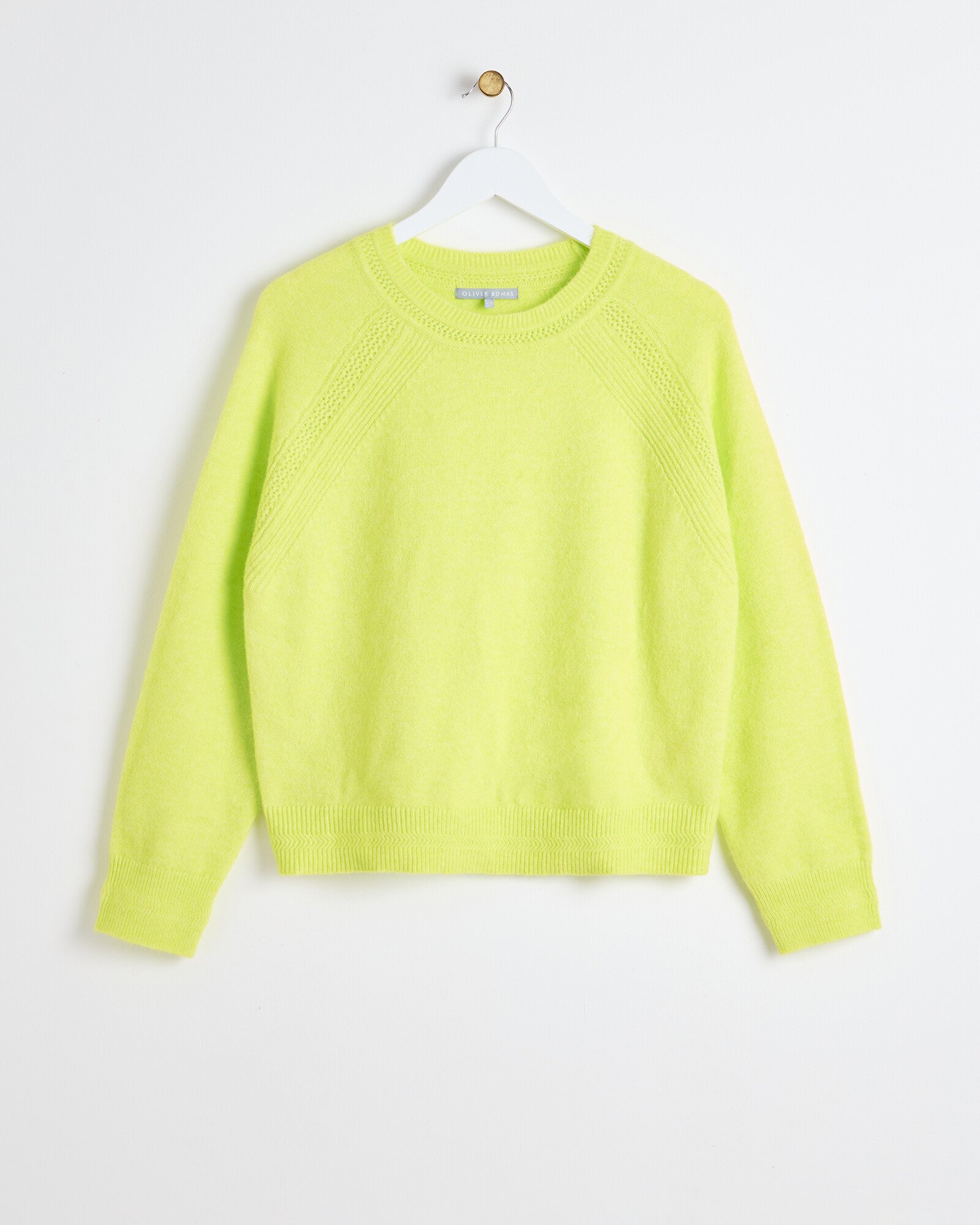 Neon Yellow Pointelle Knitted Jumper Oliver Bonas