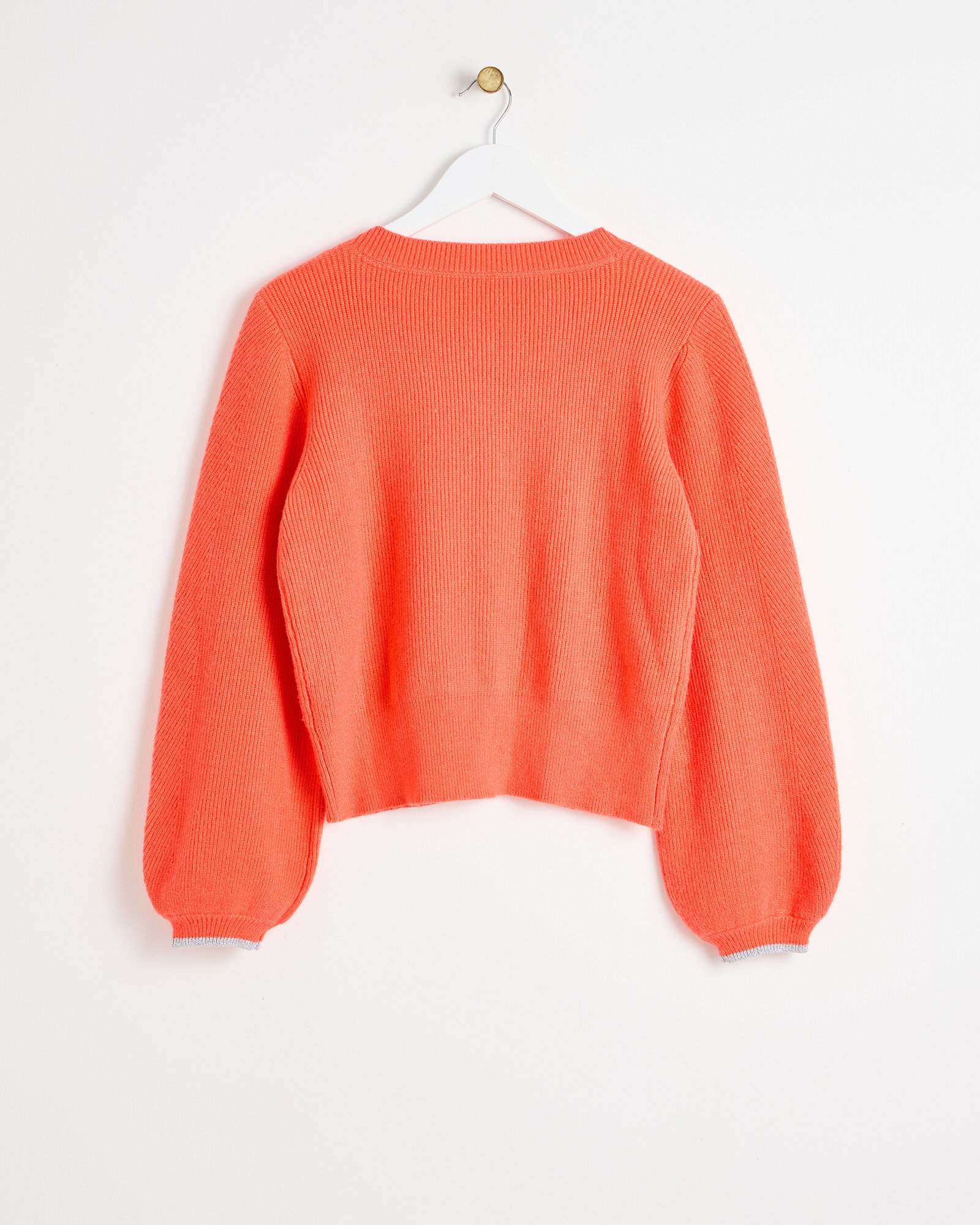 Coral Orange Balloon Sleeve Knitted Cardigan | Oliver Bonas
