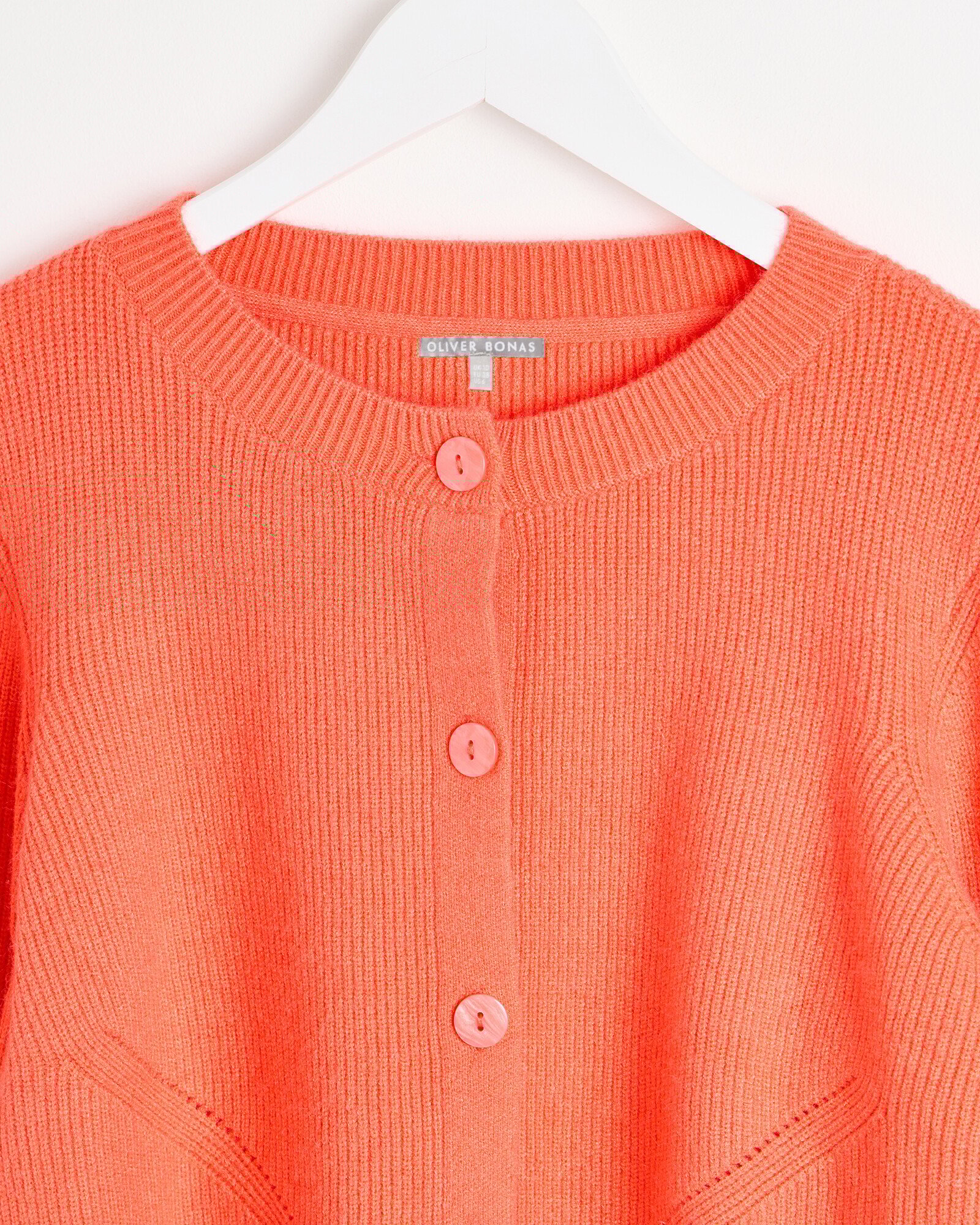Coral Orange Balloon Sleeve Knitted Cardigan Oliver Bonas IE