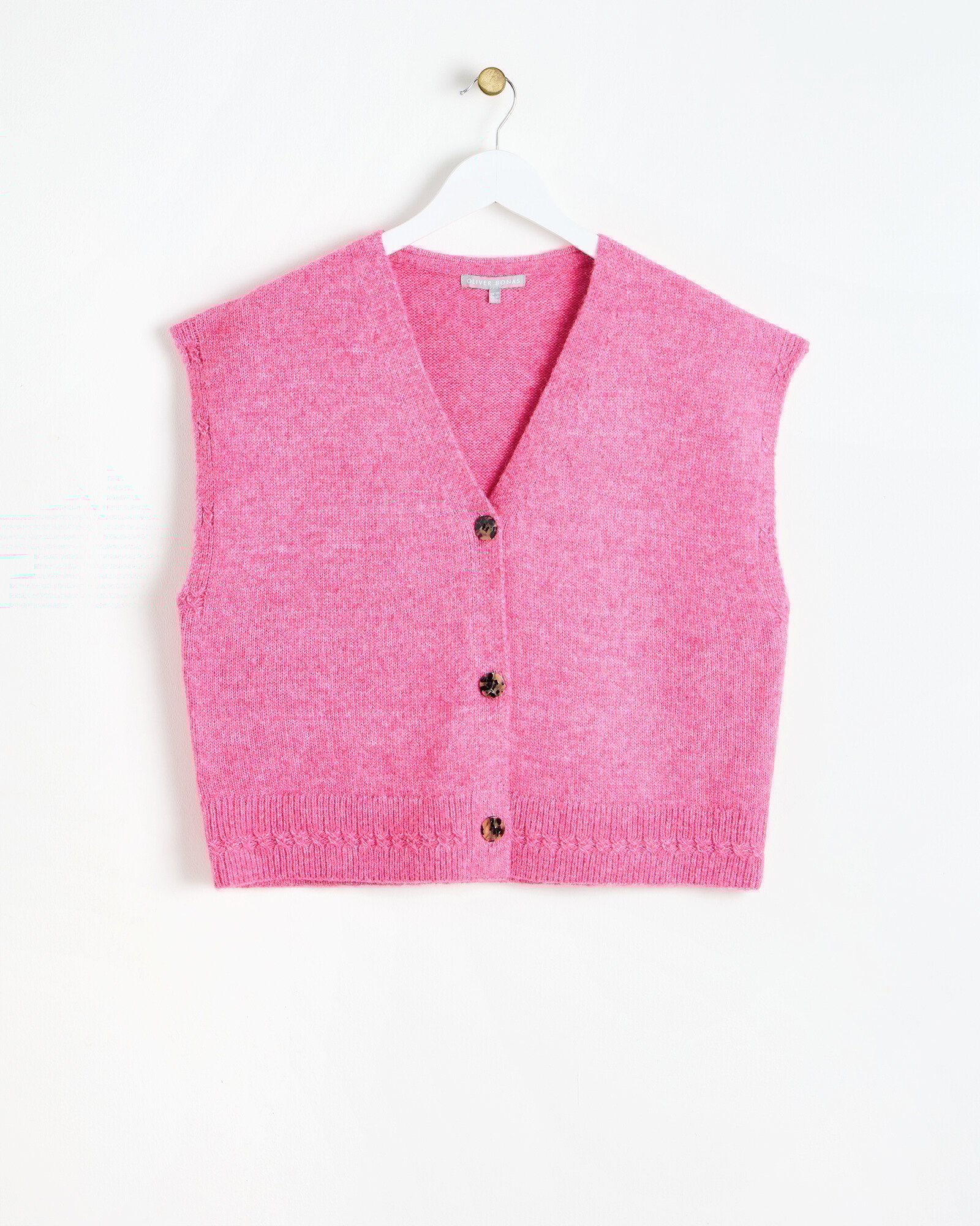 Pink Button Up V-Neck Knitted Waistcoat Oliver Bonas