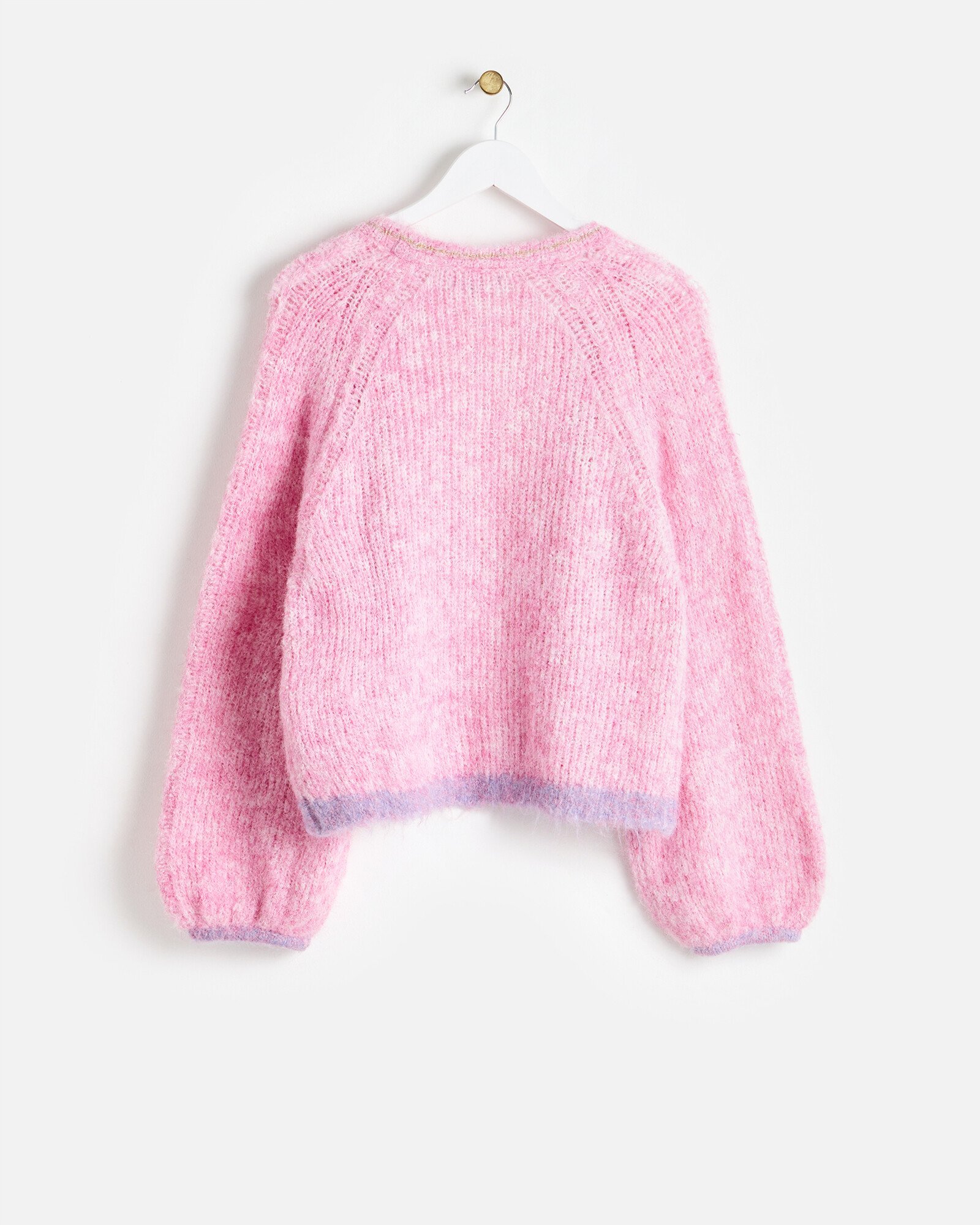 Pink Metallic Trim Open Front Knitted Cardigan | Oliver Bonas