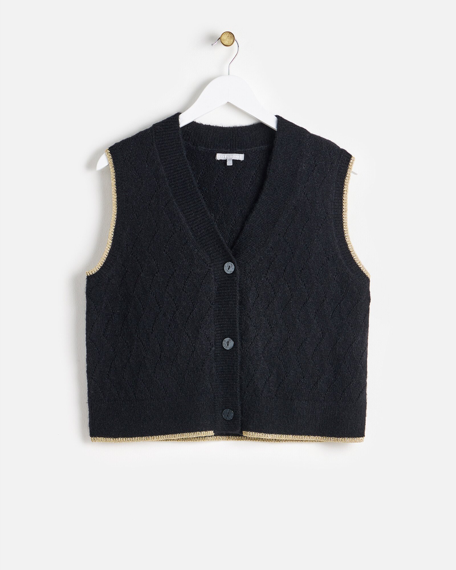 Black Metallic Trim Knitted Vest | Oliver Bonas