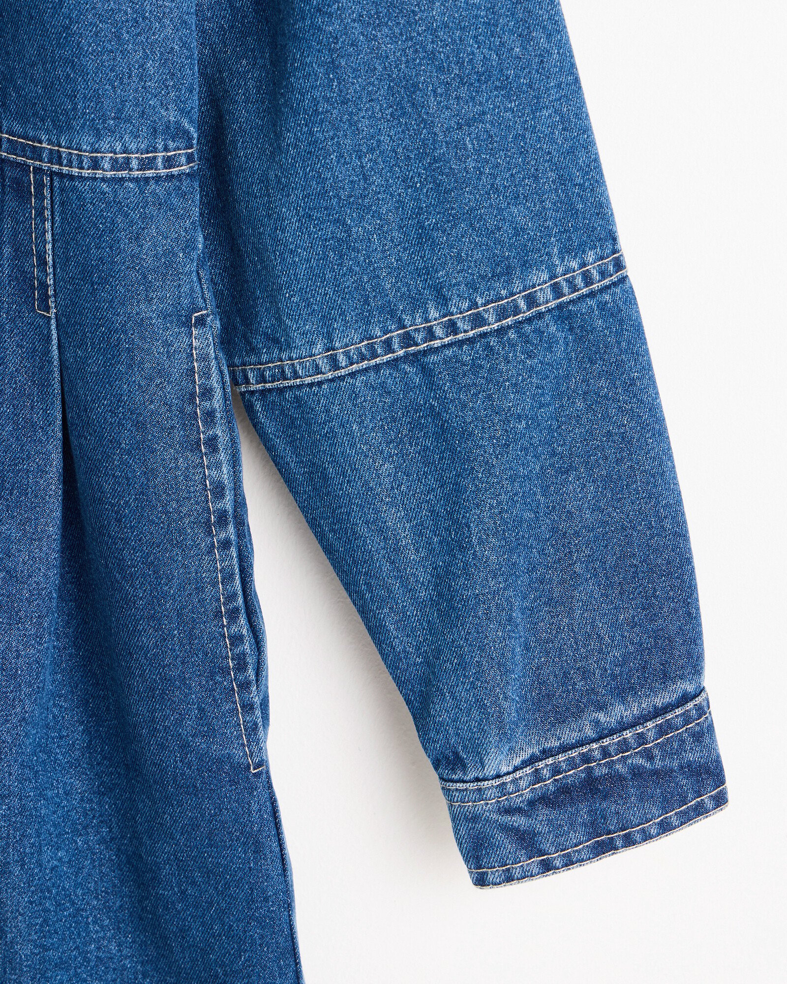 Blue Denim Collarless Zip Front Mini Dress | Oliver Bonas