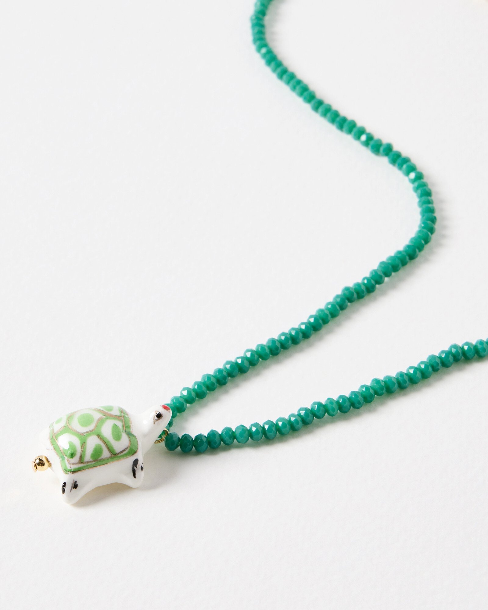 Tara Ceramic Tortoise Green Beaded Necklace Oliver Bonas