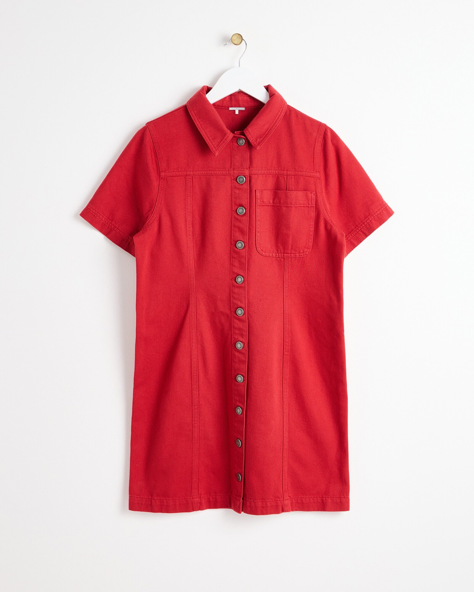 Red Denim Button Up Mini Shirt Dress Oliver Bonas