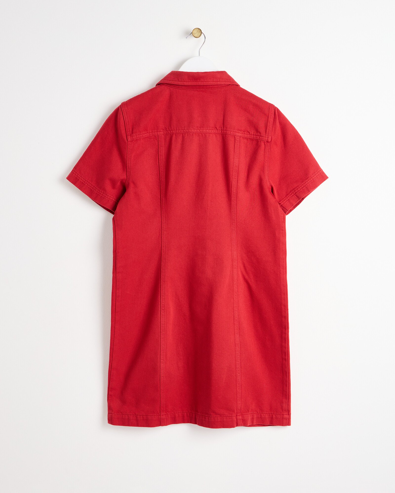 Red Denim Button Up Mini Shirt Dress Oliver Bonas