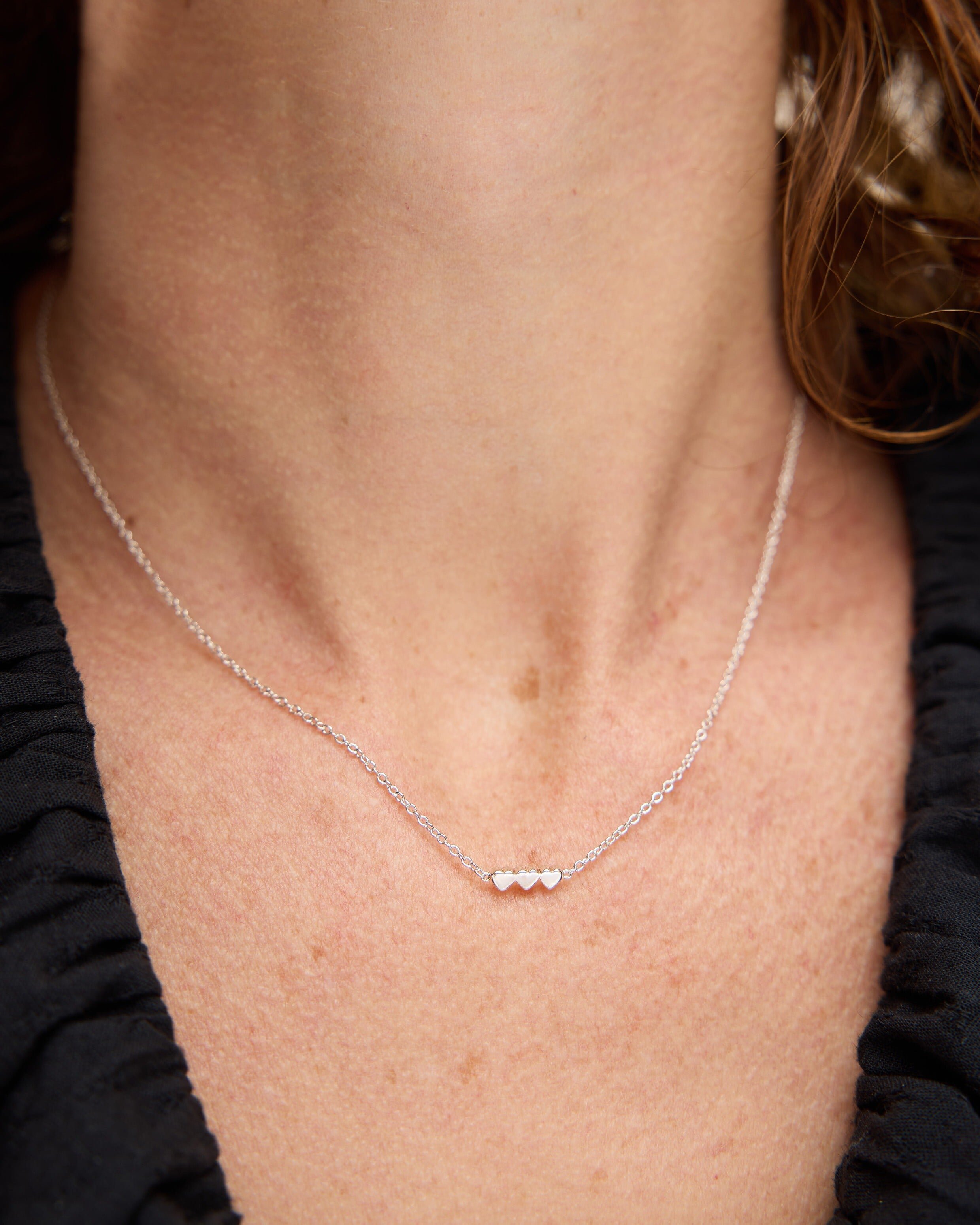 Triple Heart Silver Chain Necklace | Oliver Bonas