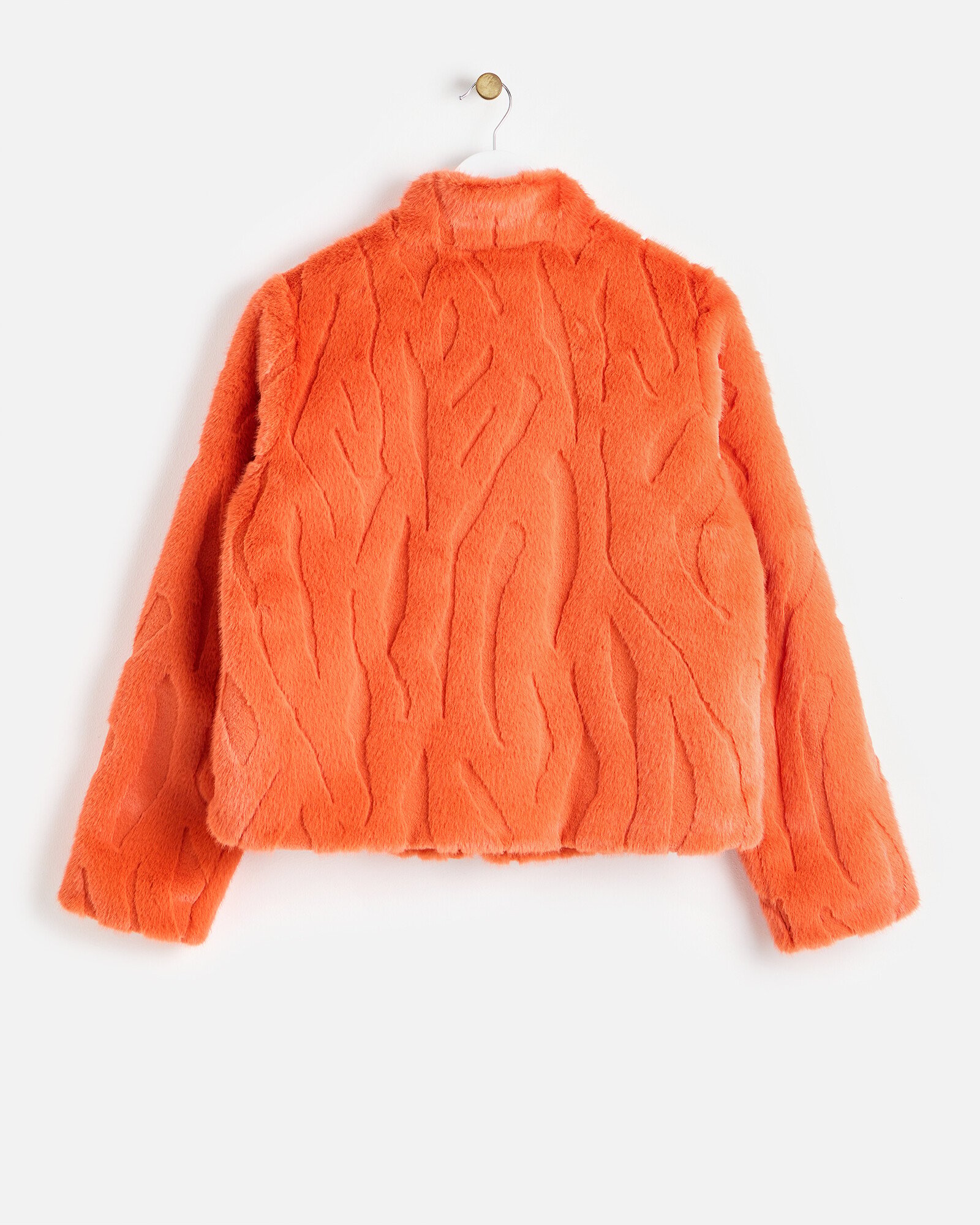 Orange Animal Pattern Faux Fur Jacket | Oliver Bonas
