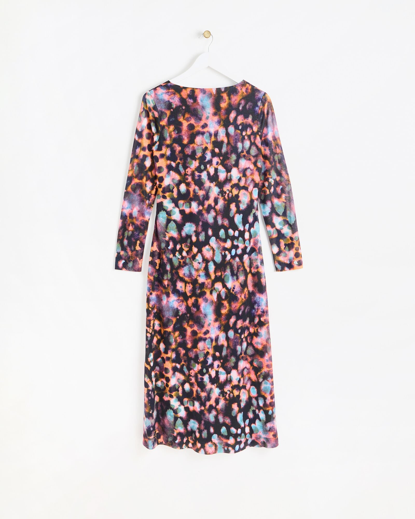 Abstract Print Ruched Long Sleeve Midi Dress | Oliver Bonas