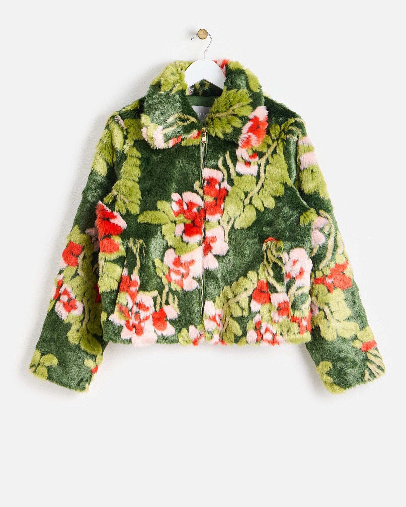 Green Floral Faux Fur Coat Oliver Bonas