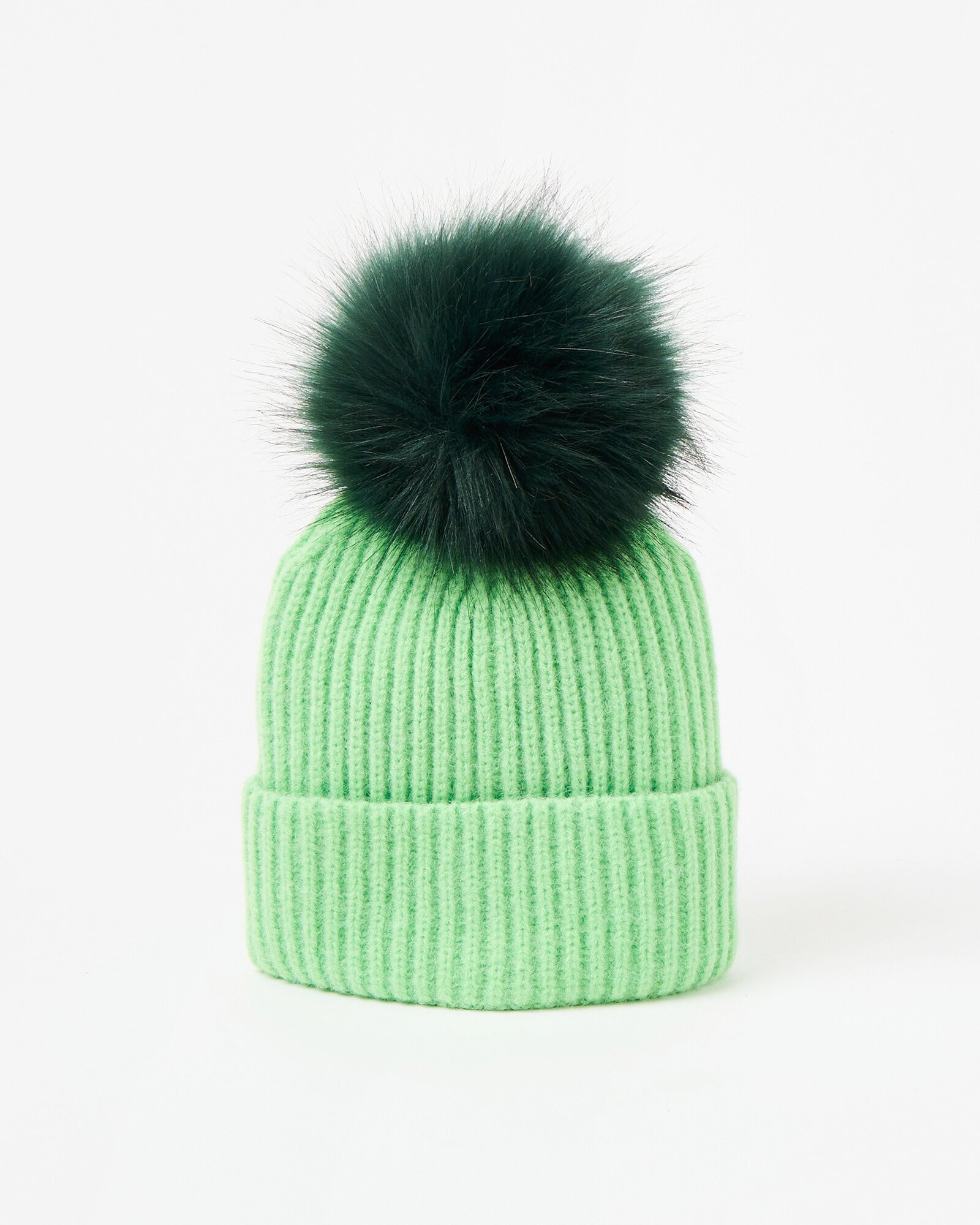 Light Green Knitted Pom Pom Bobble Hat Oliver Bonas