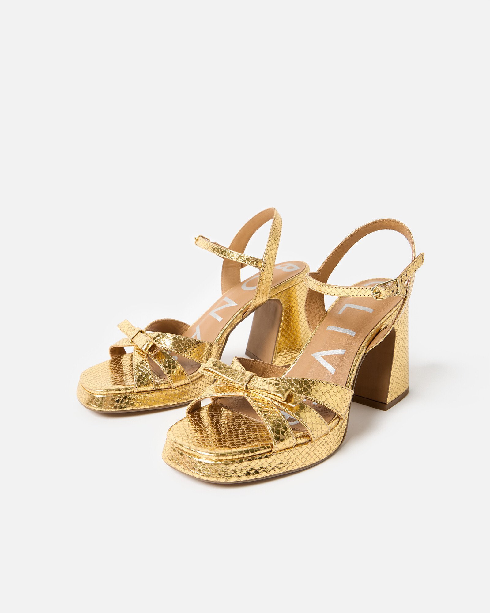 Gold Bow Leather Platform Heeled Sandals | Oliver Bonas IE