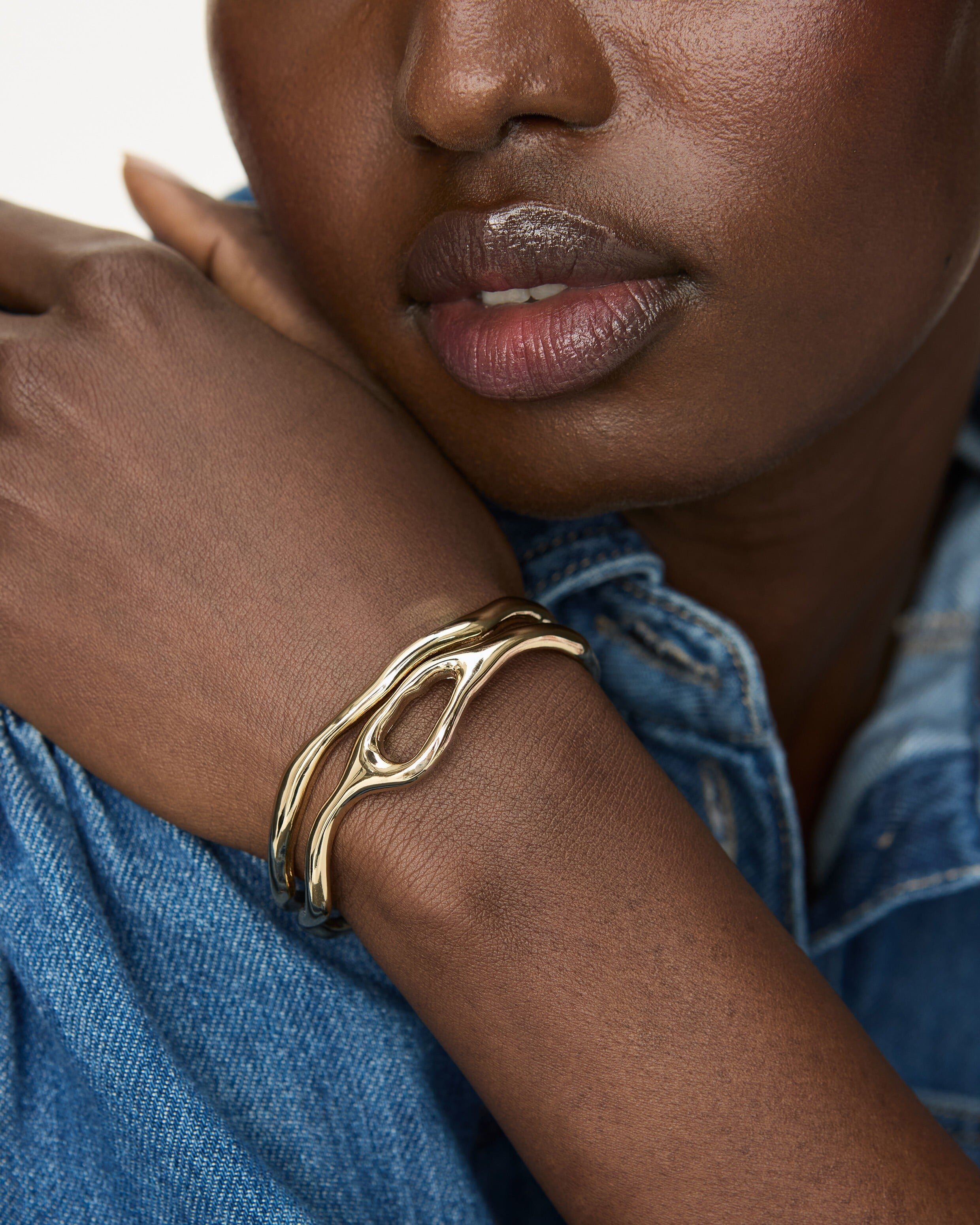 Ilse Wavy Double Row Gold Tone Bangle | Oliver Bonas