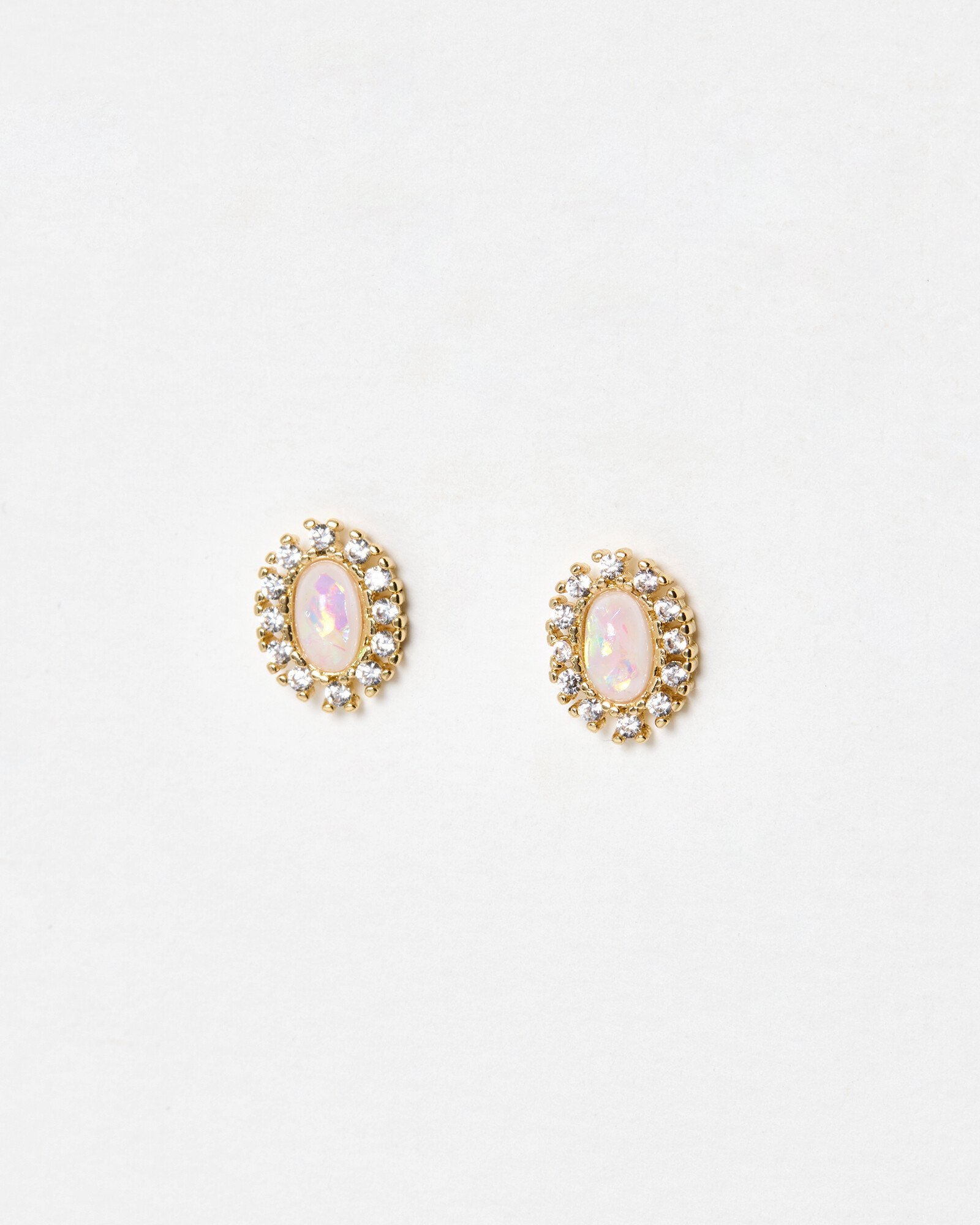Thea Pink Oval Gold Tone Stud Earrings
