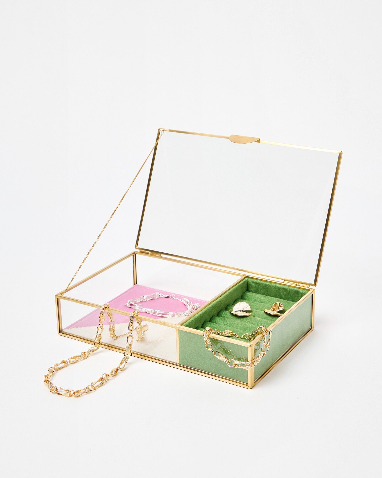 Gold Glass Quilted Velvet Jewellery Box Oliver Bonas