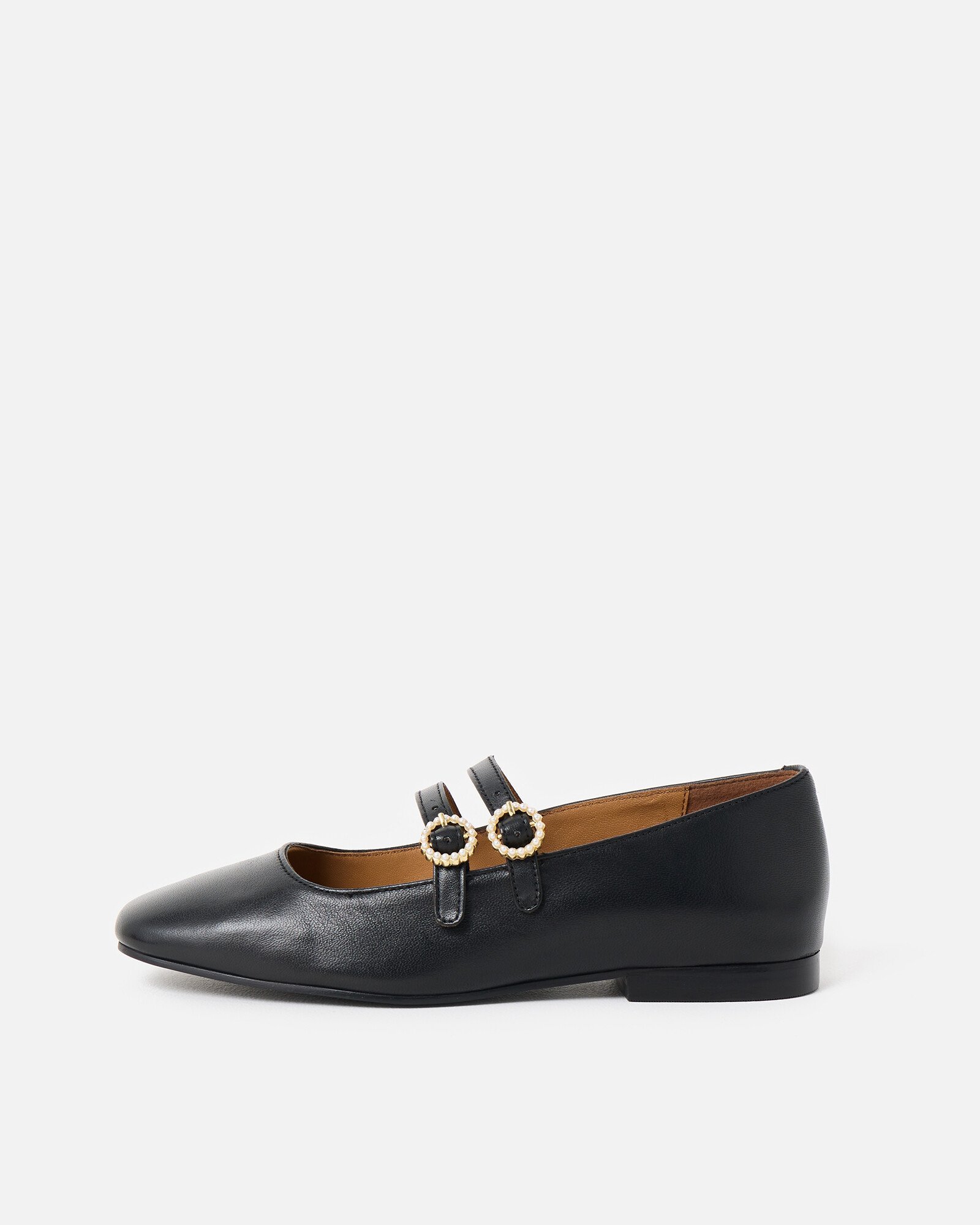 Mary Jane Double Buckle Black Pearl Leather Shoes Oliver Bonas