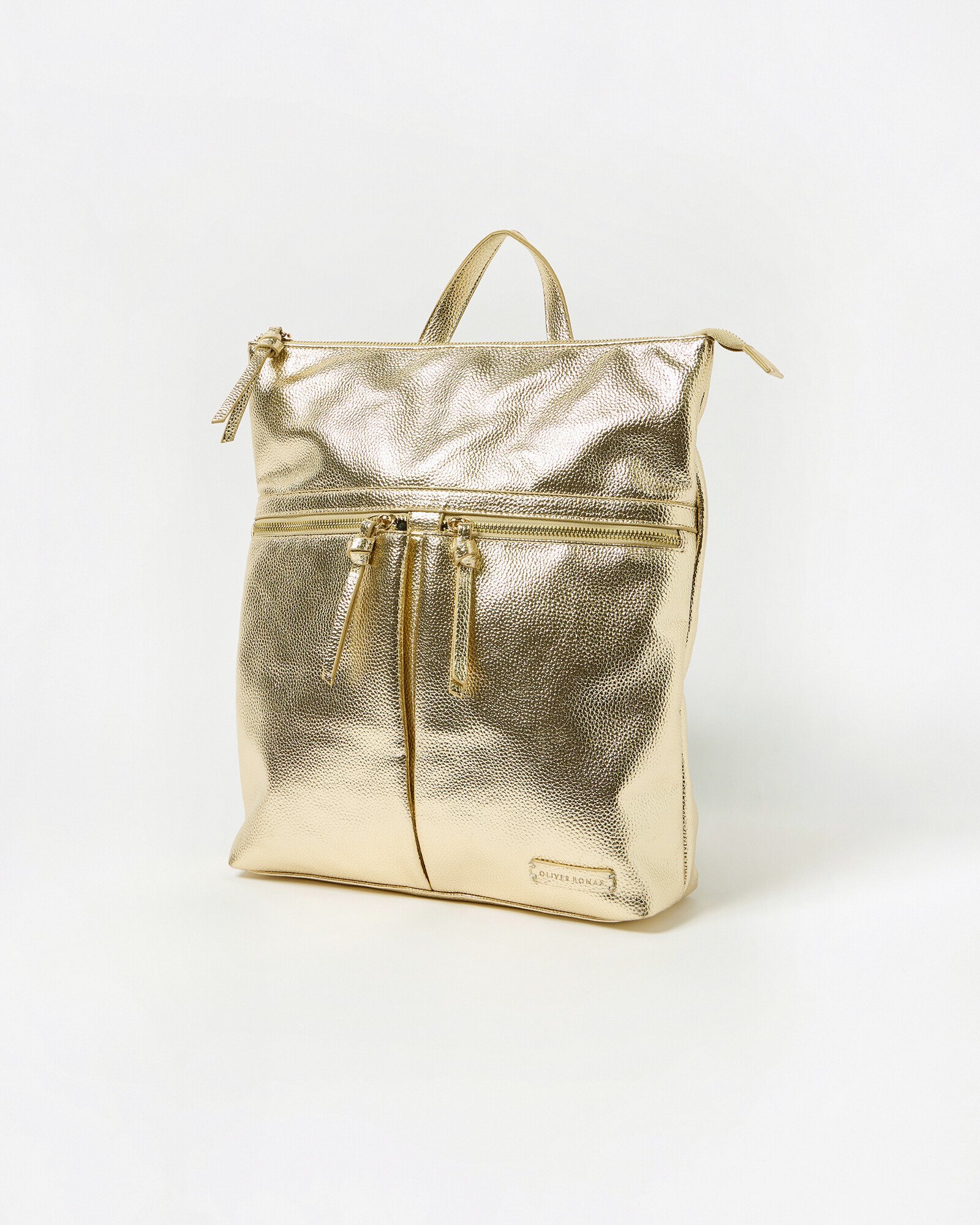 Anie Gold Metallic Backpack Medium Oliver Bonas