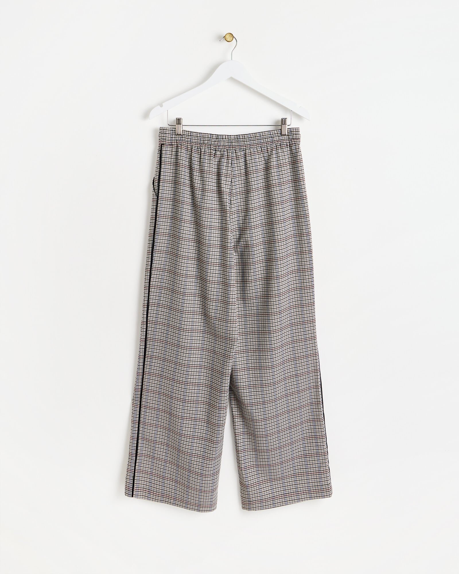 Grey Checked Drawstring Wide Leg Trousers | Oliver Bonas