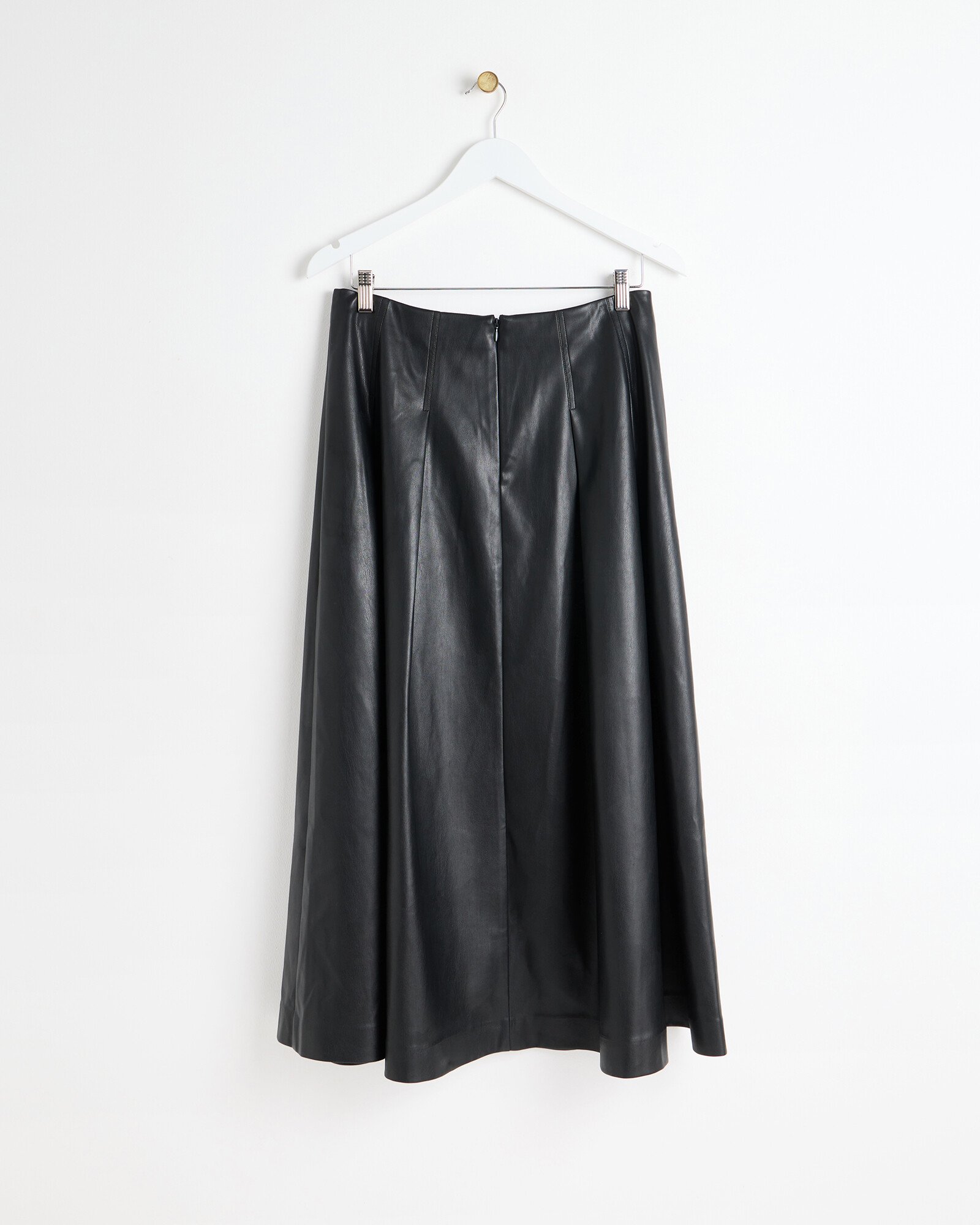 Black Faux Leather Pleated Midi Skirt Oliver Bonas