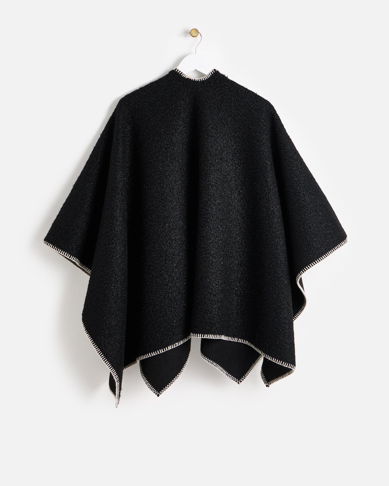 Black Boucle Blanket Stitch Cape Scarf | Oliver Bonas