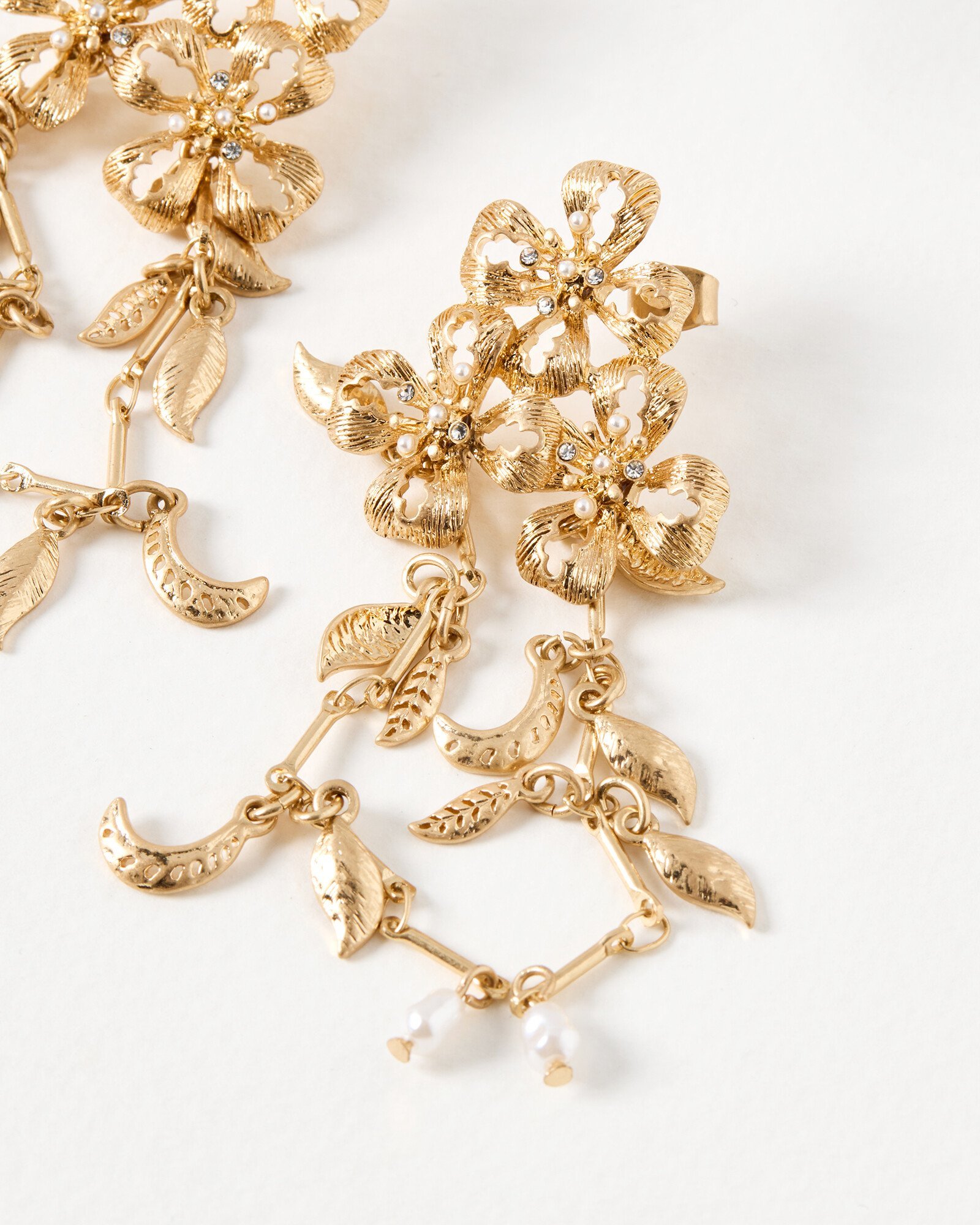 V&A Oliver Bonas Gold Tone Flower Drop Earrings Oliver Bonas