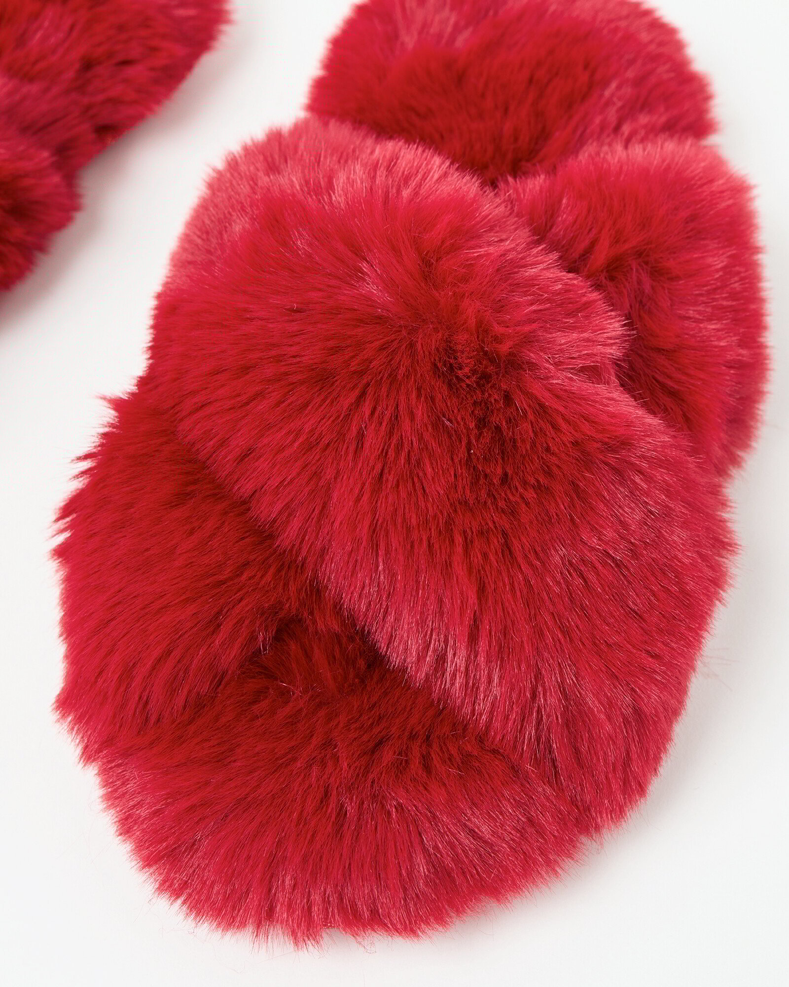 Red Crossover Faux Fur Slippers Oliver Bonas