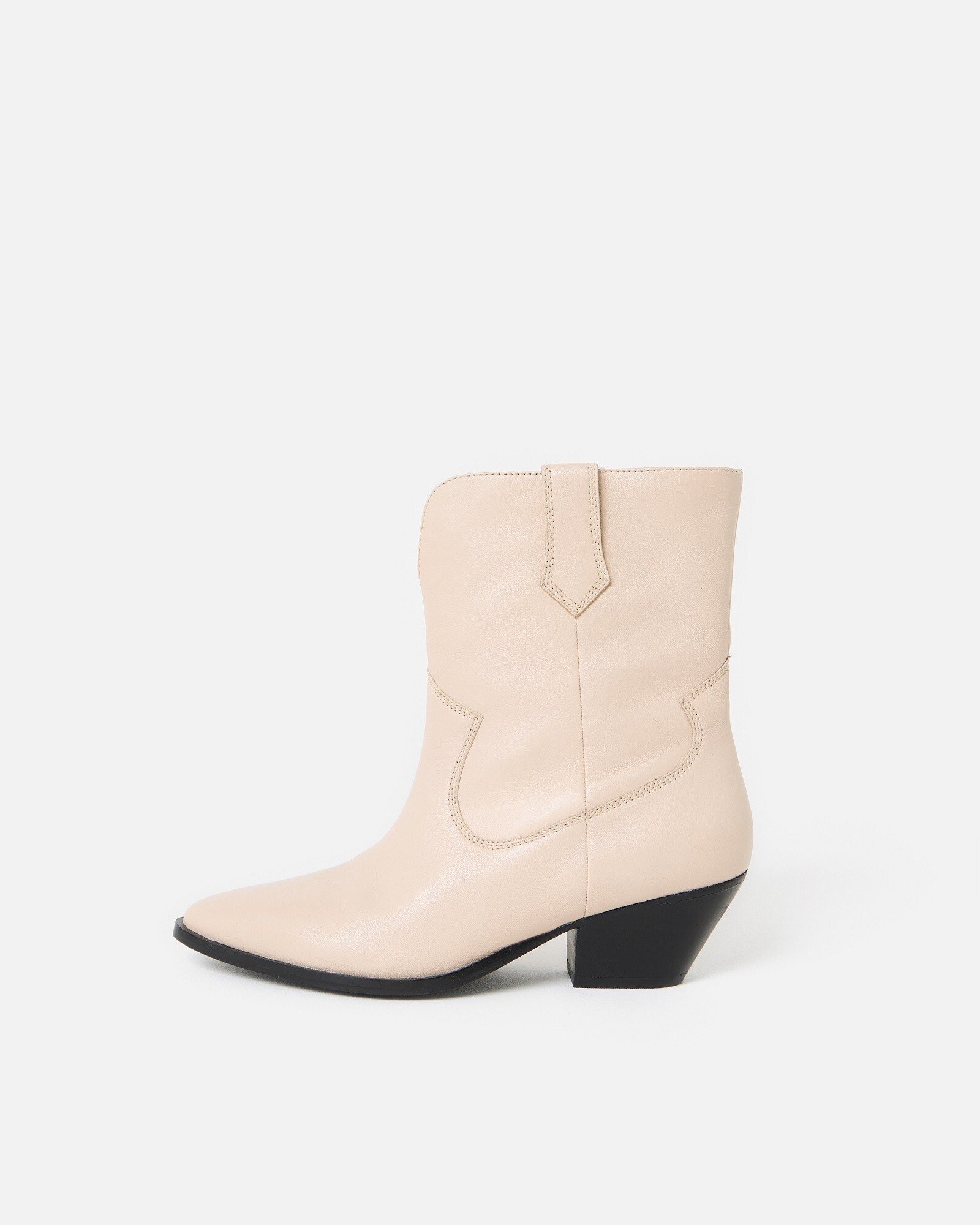 Ecru Cream Leather Western Ankle Boots Oliver Bonas