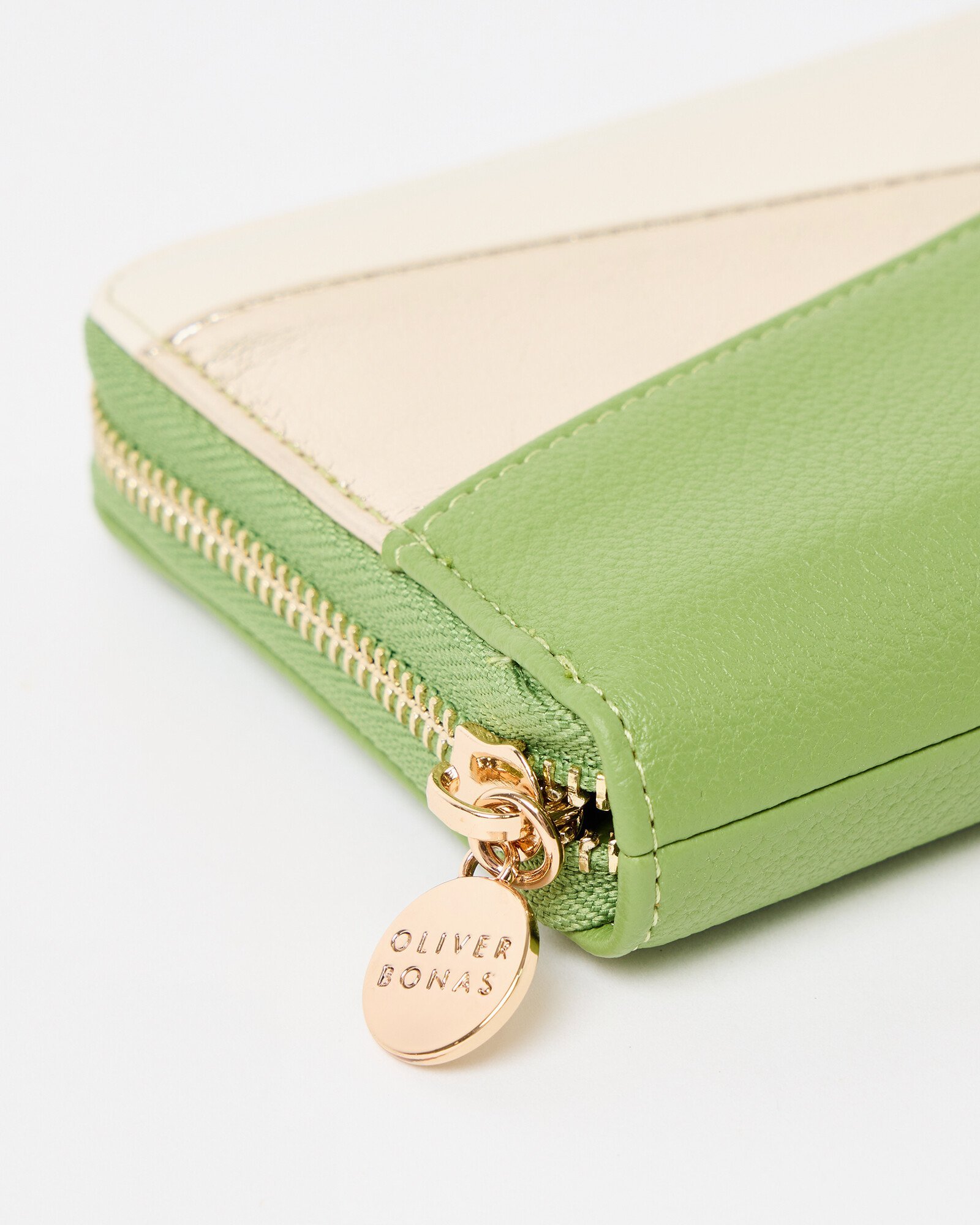 Sita Olive Green Metallic Zip Around Purse | Oliver Bonas
