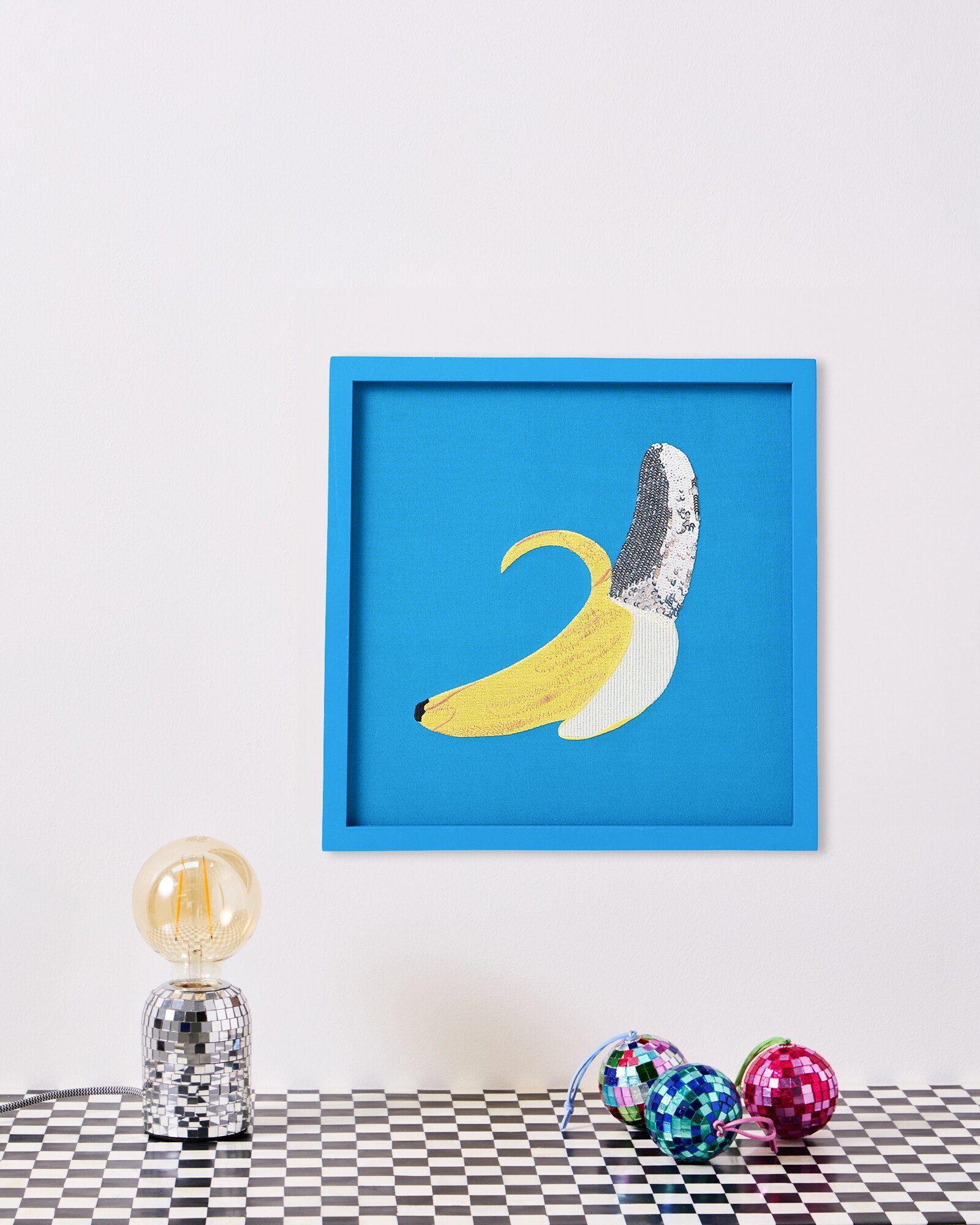 Banana Embroidered Sequin Blue Framed Wall Art Oliver Bonas