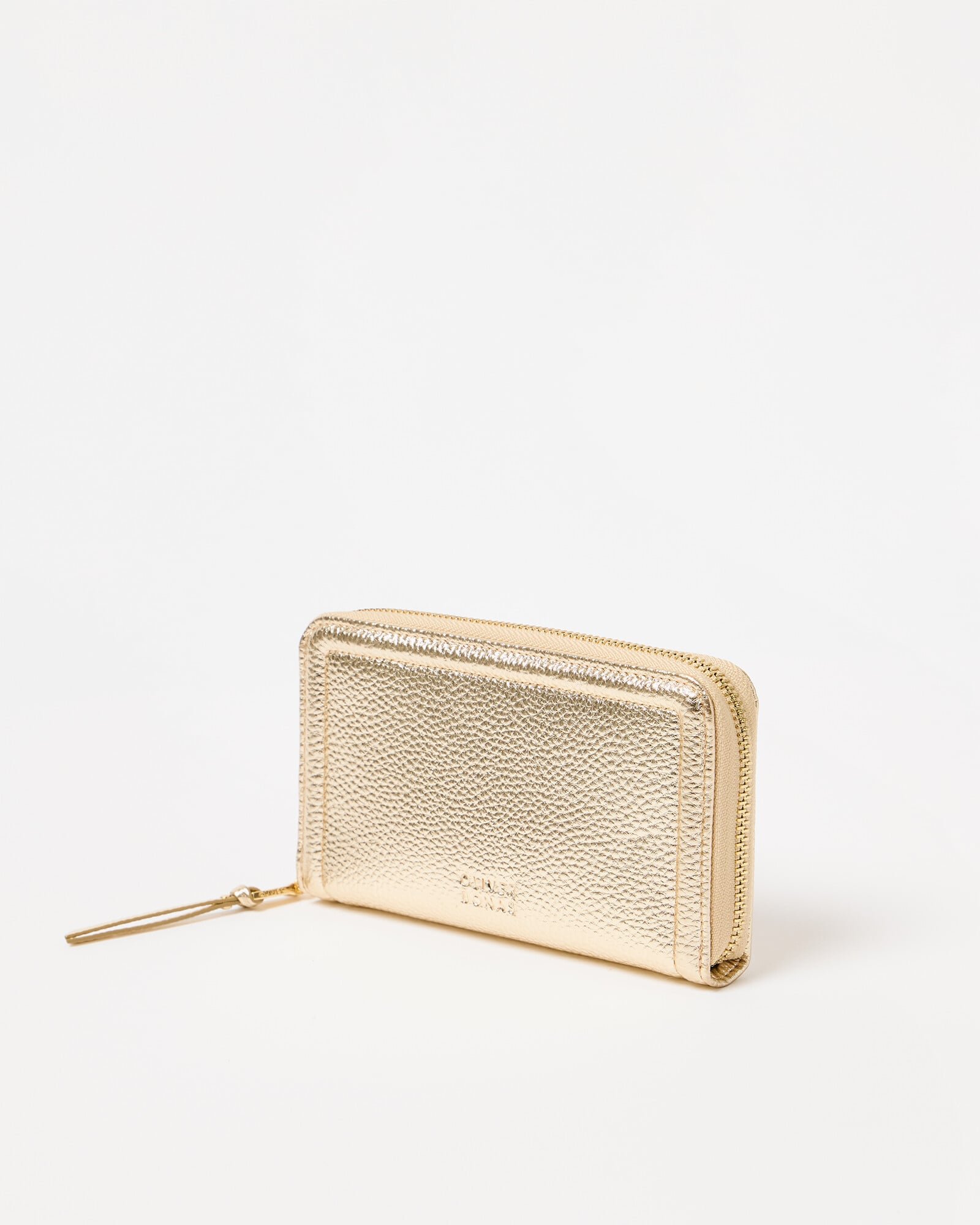 Maddie Gold Metallic Zip Around Purse | Oliver Bonas
