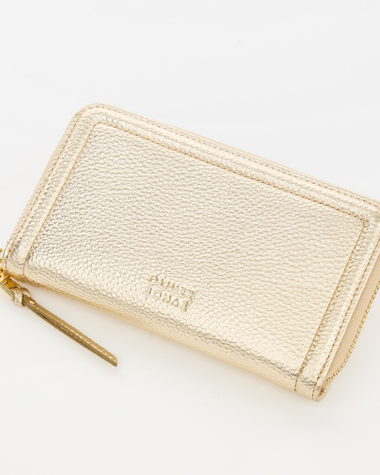 Maddie Gold Metallic Zip Around Purse | Oliver Bonas