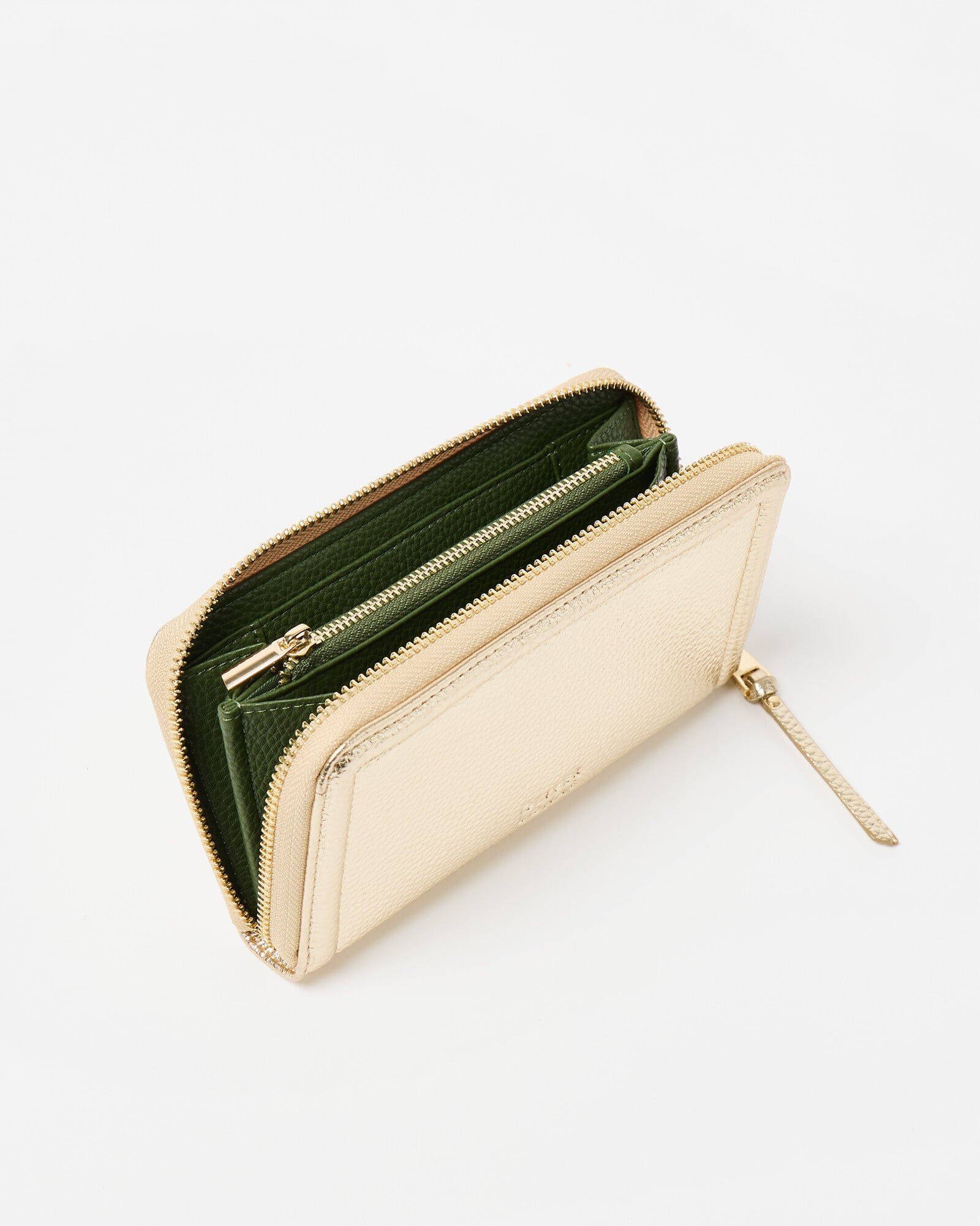 Maddie Gold Metallic Zip Around Purse | Oliver Bonas