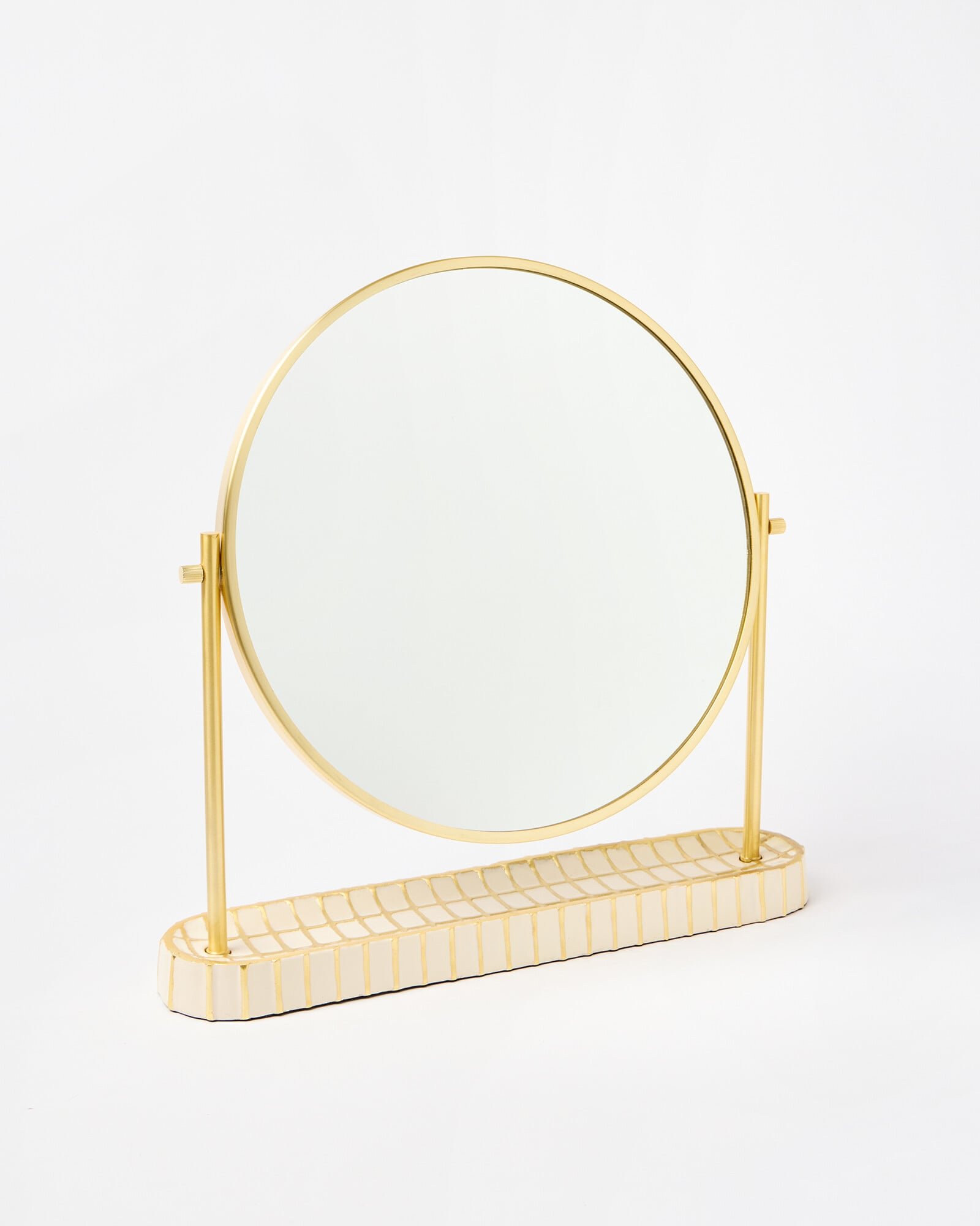 Cilo Gold & Cream Round Dressing Table Mirror | Oliver Bonas