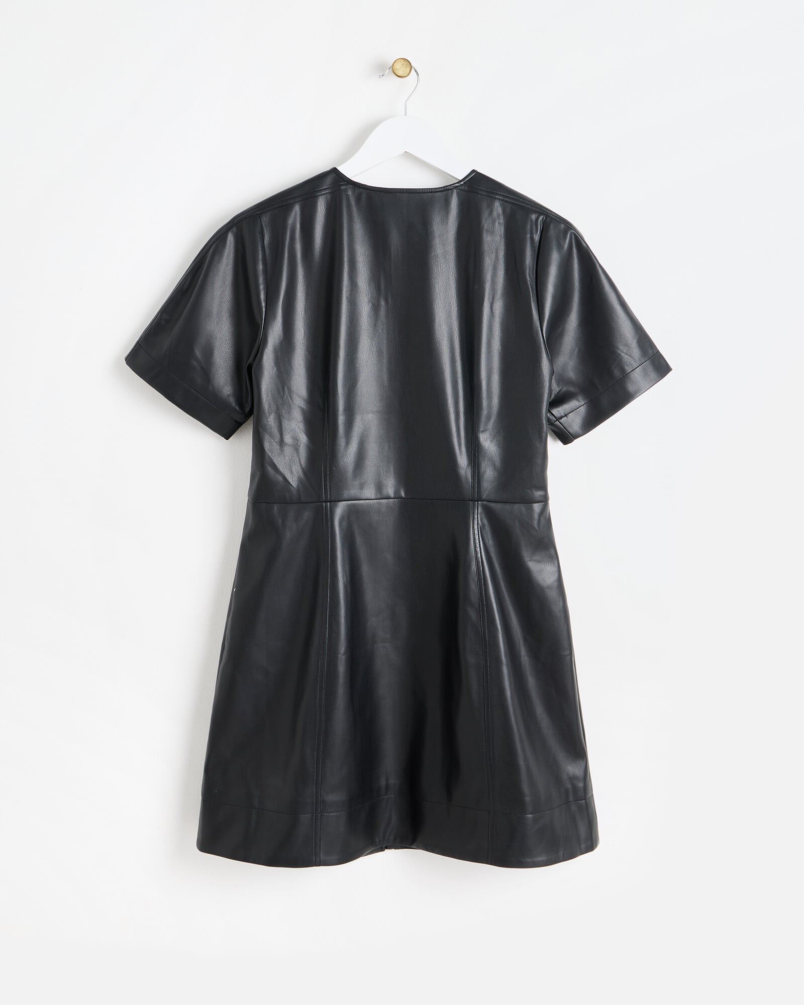 Black Faux Leather Short Sleeve Mini Dress | Oliver Bonas