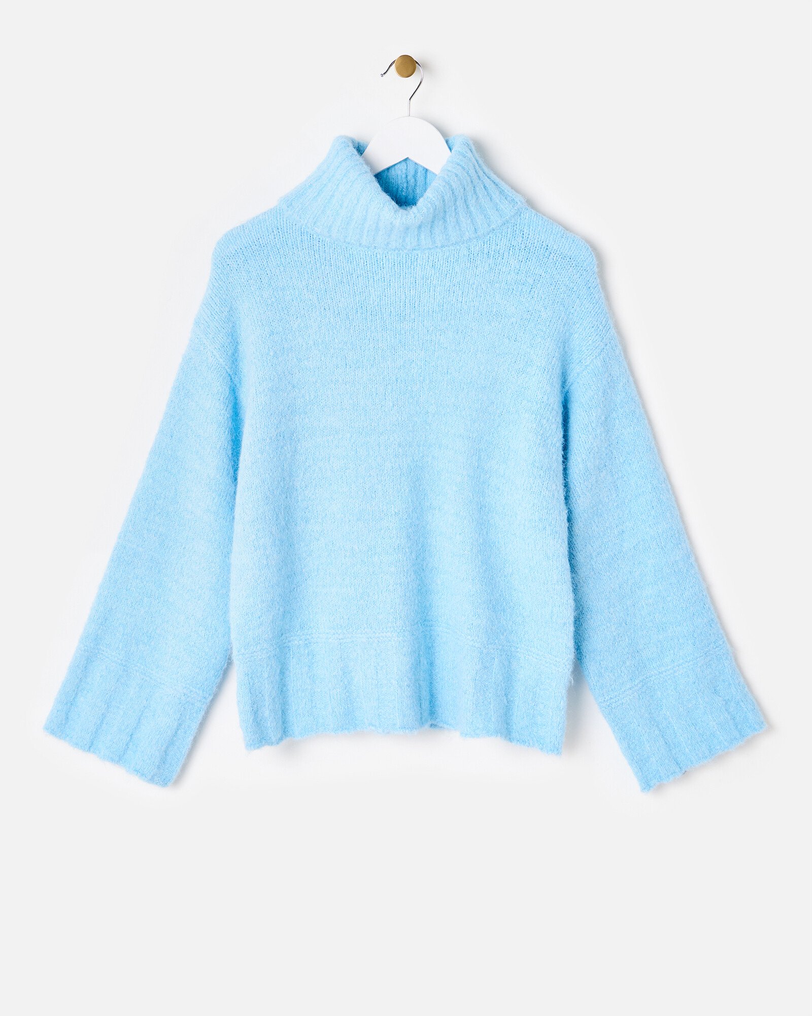 Blue Fluffy Roll Neck Knitted Jumper Oliver Bonas